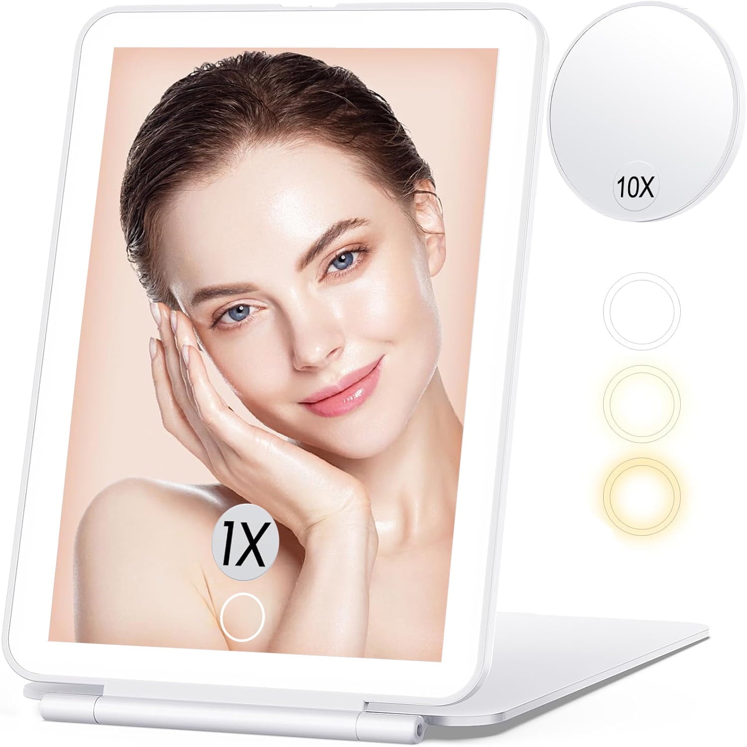 Rechargeable Travel Makeup Mirror 72 LED Lighted Makeup Travel Mirror Compact Slim Vanity Mirror with Lights Makeup Mirror with 3 Lighting Modes Dimmable Touch Screen (Pink)