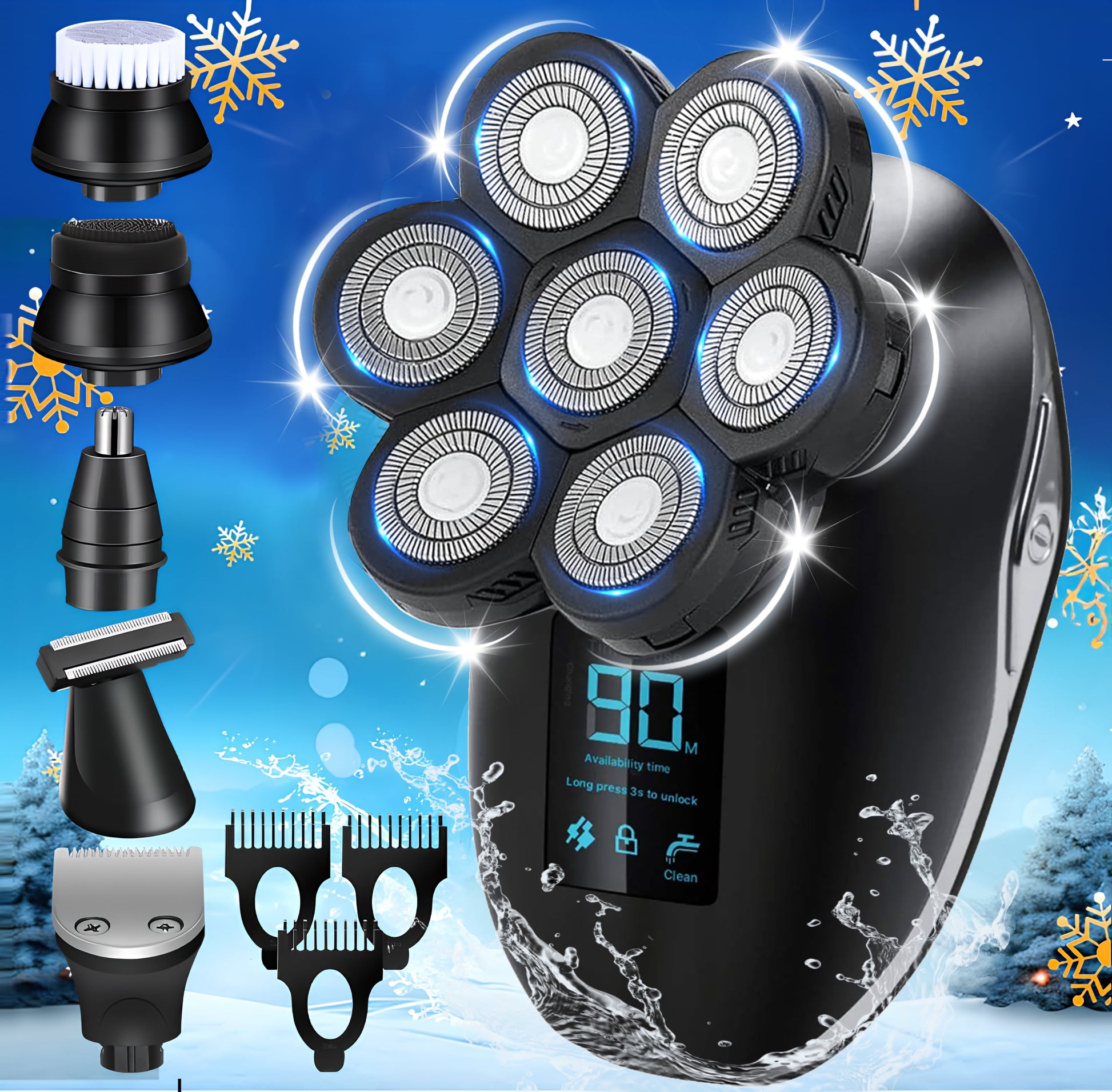 Morfone 5-in-1 Electric Razors for Women, Wet/Dry 7D Womens Razor & Hair Trimmer with USB Adapter & Charging Cable,5D Rechargeable Rotary Shaver with Lithium-Ion Battery, Water Resistant Grooming Kit