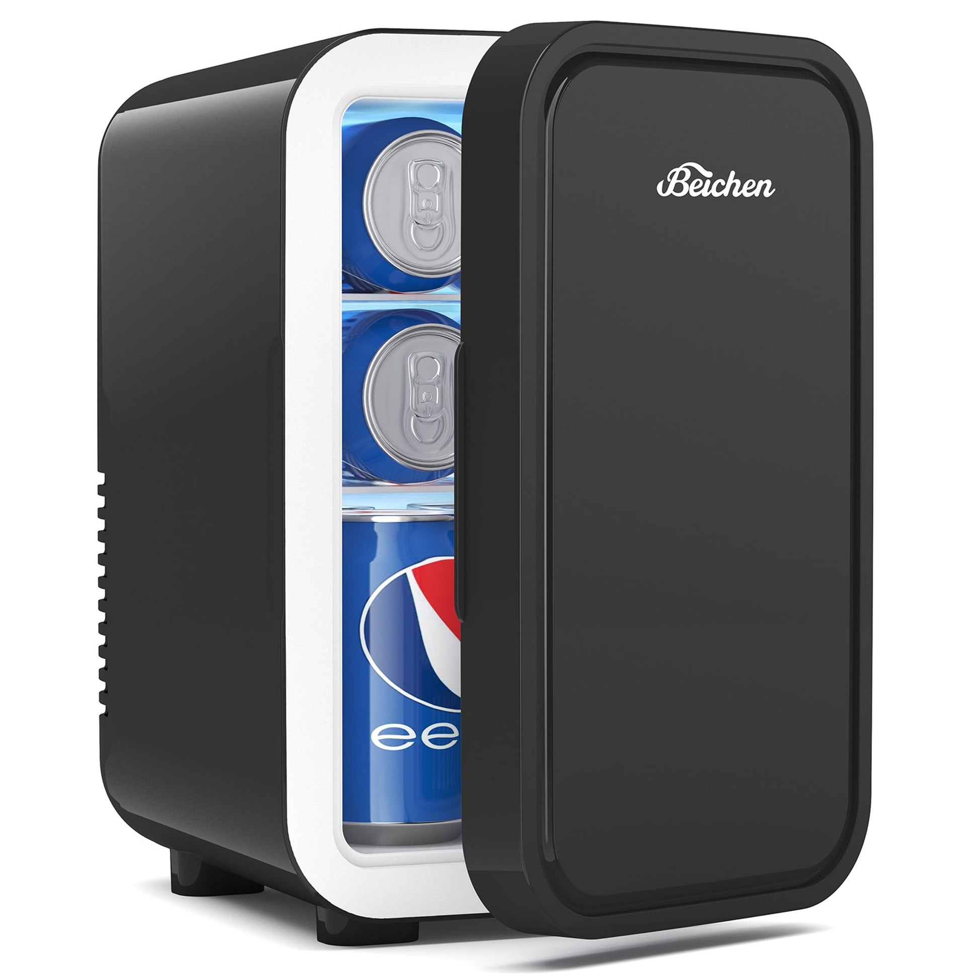 Beichen 6L Mini Fridge, 8-Can Portable Cooler & Warmer with Quiet Operation, AC/DC Thermoelectric Small Refrigerator for Bedroom, Office, Dorm, Car, Skincare, Food & Drinks, Black