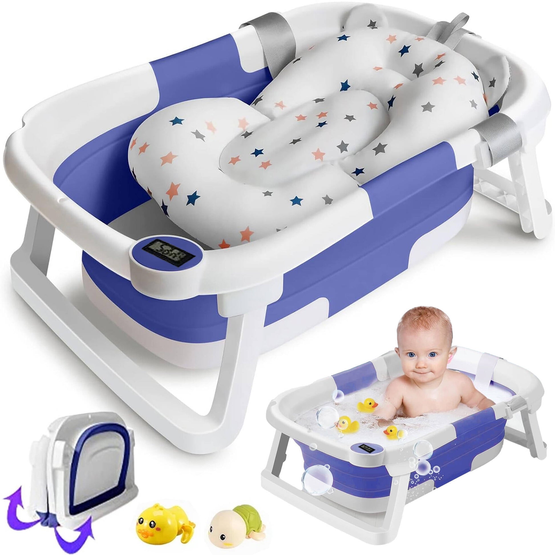 Morfone Collapsible Baby Bathtub for Newborn with Thermometer & Soft Cushion, Portable Travel Baby Tub for Infant to Toddler 0-36 Months