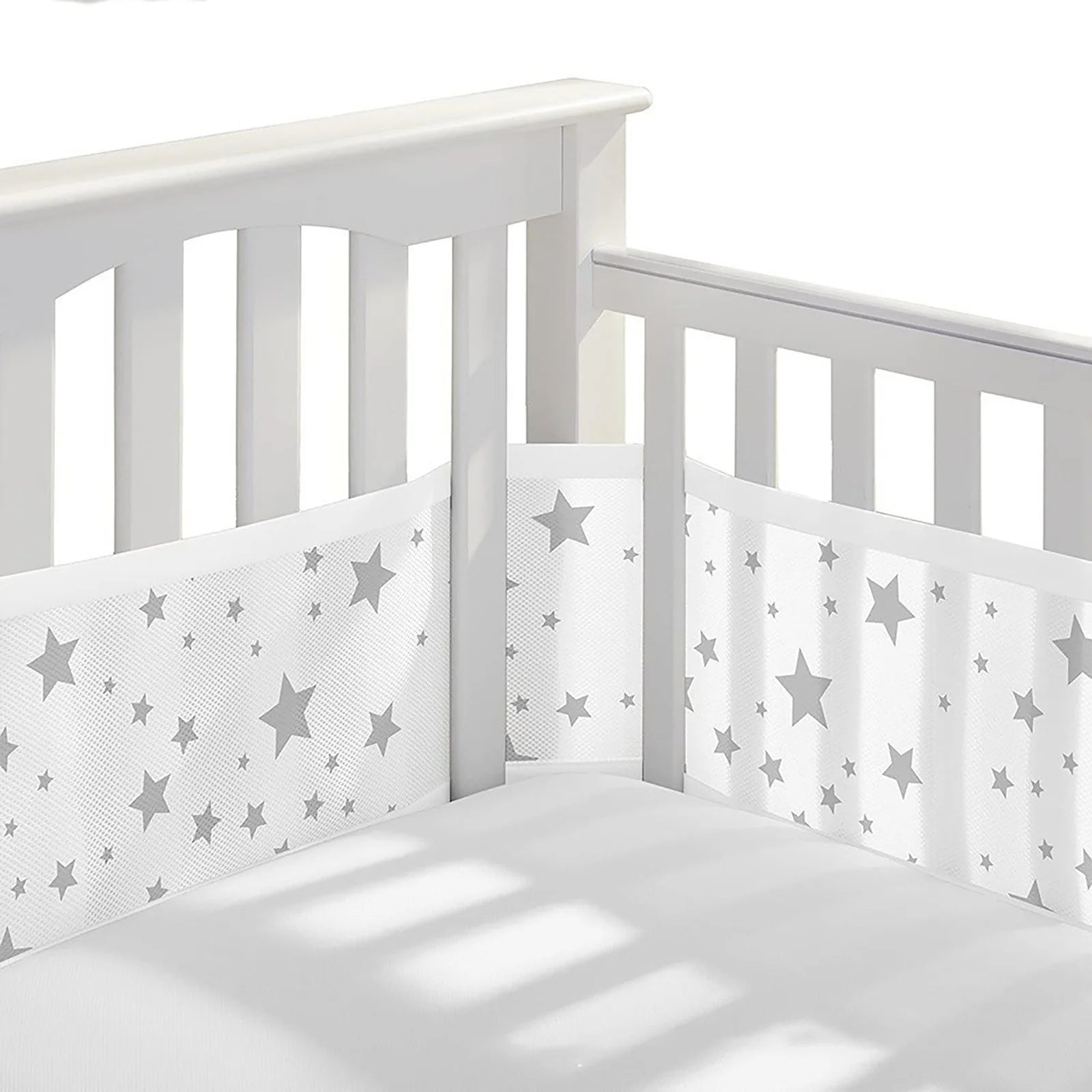 Breathable Mesh Liner For Cot Beds 2 PCS baby Crib surrounds Breathable Cot surrounds, Cot surrounds for Cot Bed, Baby Crib Encloses Anti Airflow 3D Mesh Lining,White