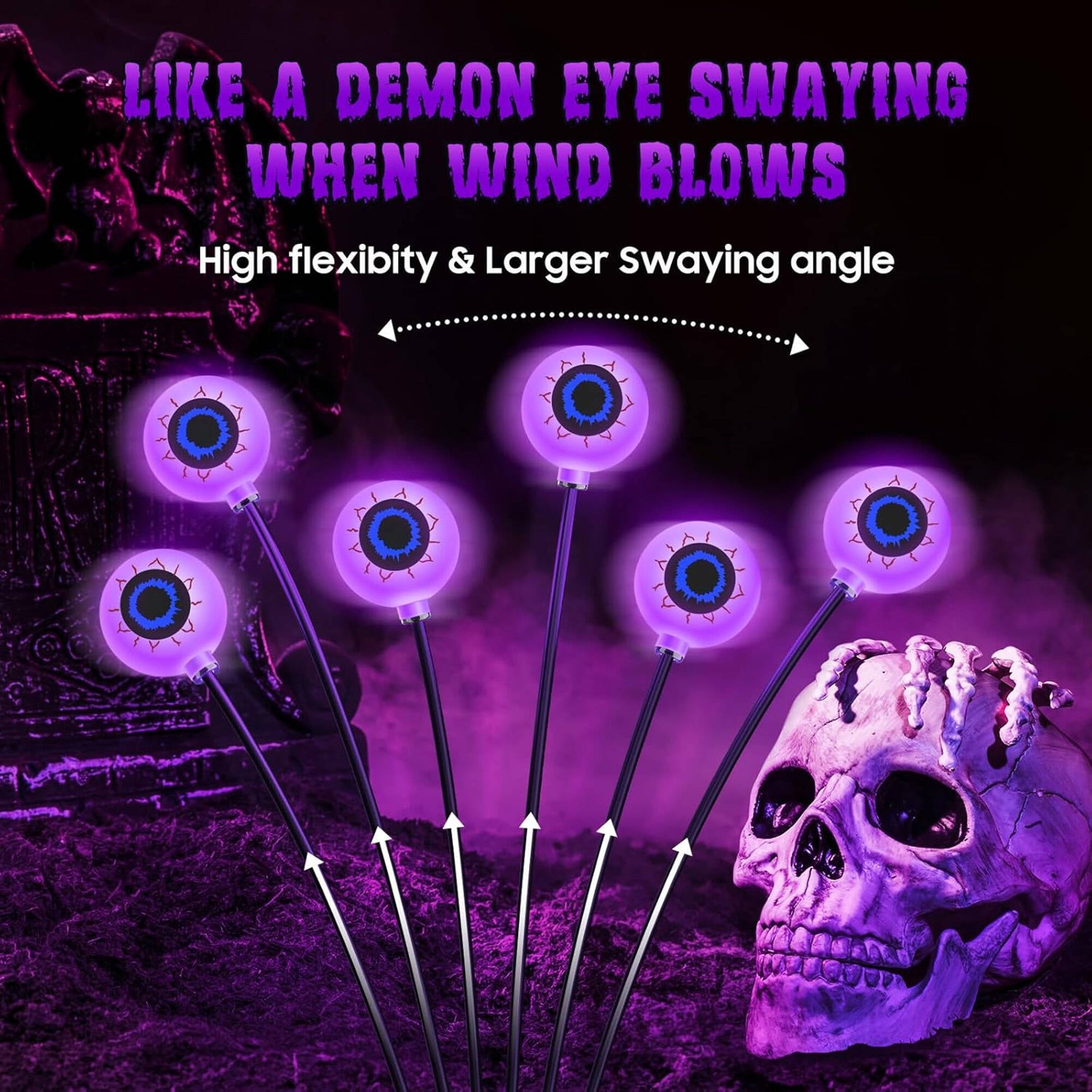 ACMETOP Halloween Decorations Outdoor, 2 Pack 12 LED Scary Eyeball Solar Halloween Lights, 2 Mode Waterproof Swaying Outside Decor, Solar Light Decorations for Garden Yard Party