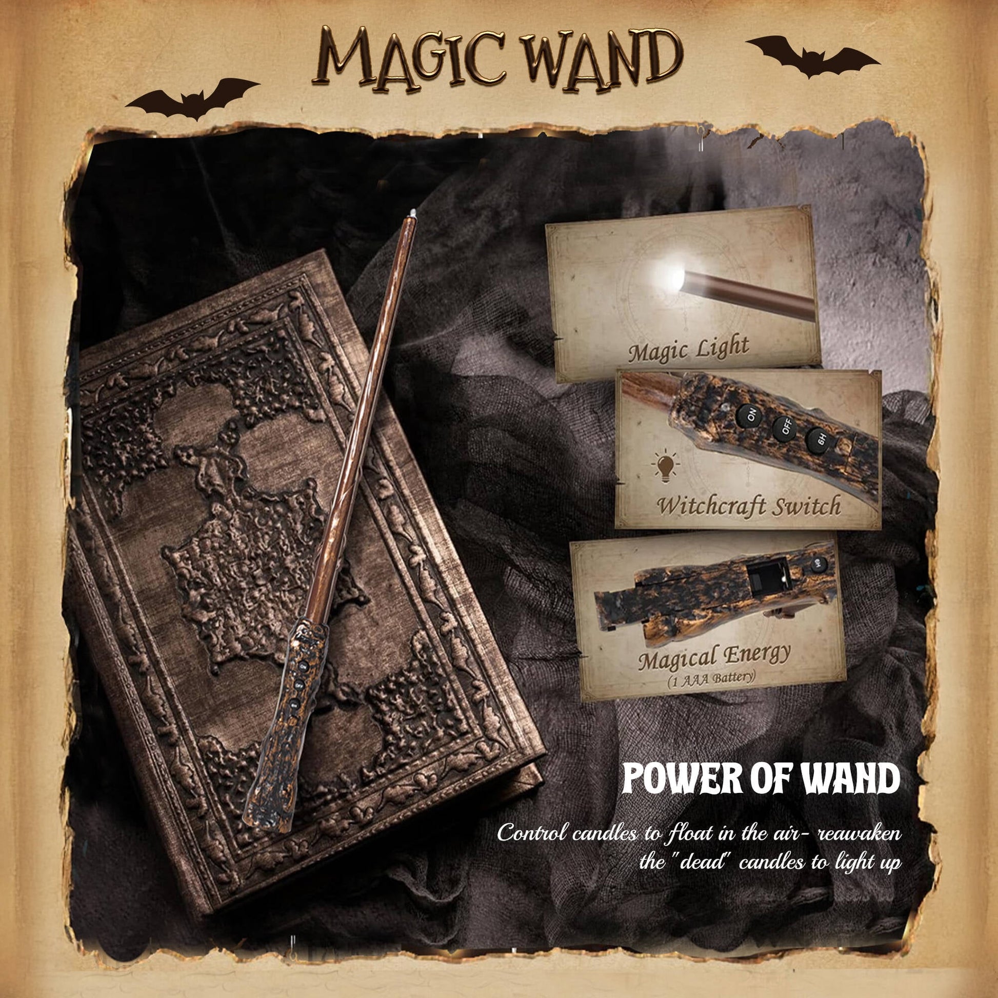 Morfone Halloween Decorations, 12 PCs Floating Candles with Wand Magic Hanging Candles, Flickering Warm Light Flameless Floating LED Candle