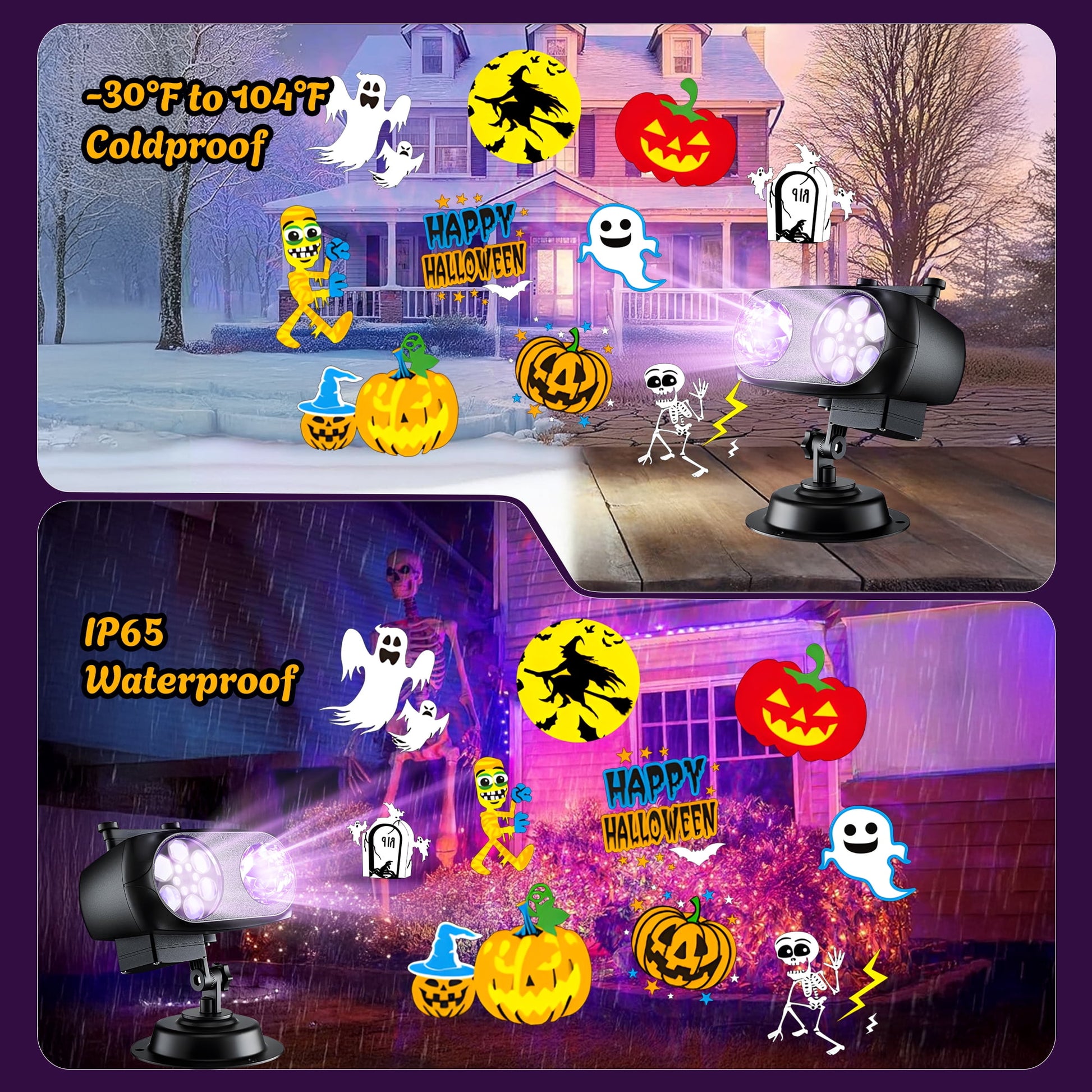 Morfone Halloween Christmas Projector Lights Outdoor, 2-in-1 HD Holiday Projector Lights with Remote Control & Timers, IP65 Waterproof Halloween Decorations for Yard Party Garden