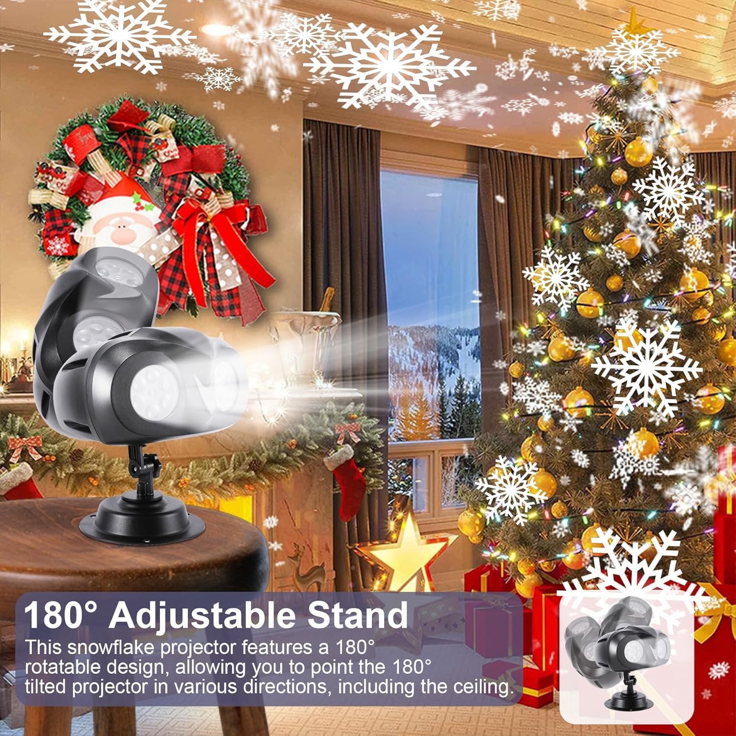 Morfone Christmas Snowflake Projector Lights Outdoor, Dual-Head Waterproof Christmas Outdoor Lighting Decorations with Remote for Xmas, New Year, Winter Party Indoor