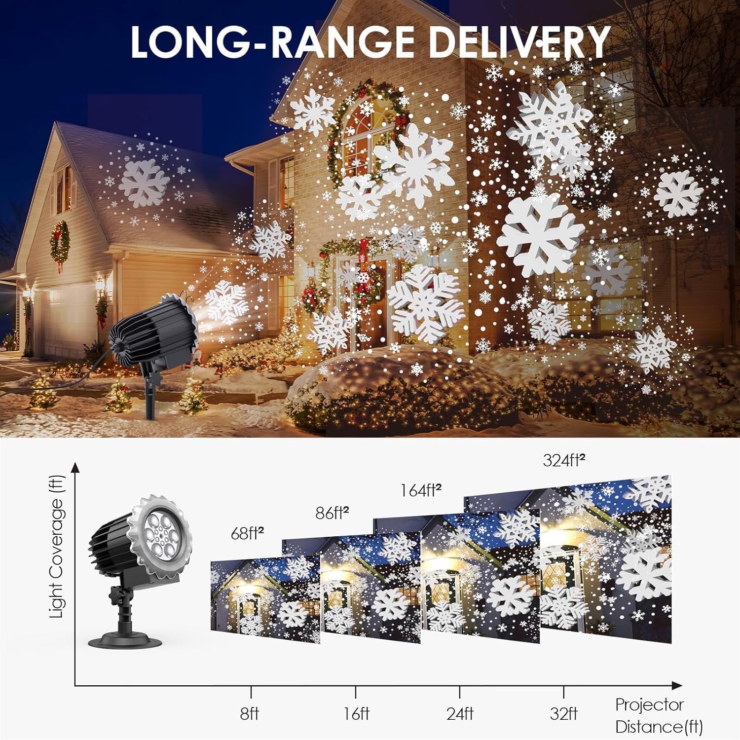 Morfone Christmas Projector Lights Outdoor, 3D Snowflake LED Projector Lights IP65 Waterproof 9W High Brightness Outdoor Indoor for Christmas, New Year, Birthday Party and Garden Decoration