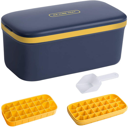 2 Pack Silicone Ice Cube Trays with Bucket Lid Scoop, Morfone Ice Storage Container Bin Box Holder Easy-Release Ice Cube Mold BPA Free 32 Cubes per Tray for Cocktail, Whiskey, Baby Food, Freezer