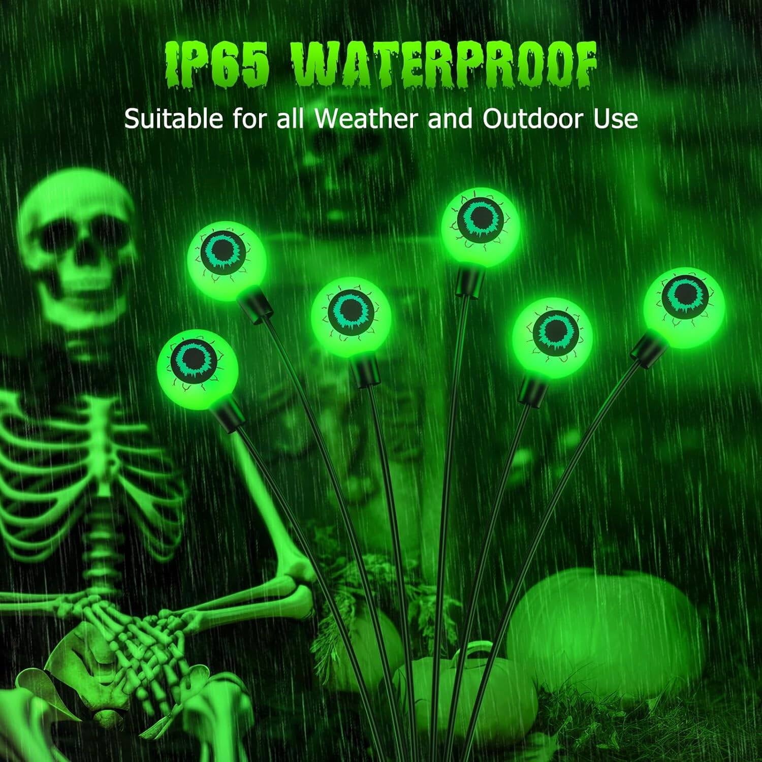 Morfone Halloween Decorations Outdoor, 2 Pack 12 LED Scary Eyeball Solar Halloween Lights, 2 Mode Waterproof Swaying Outside Decor, Solar Light Decorations for Garden Yard Party