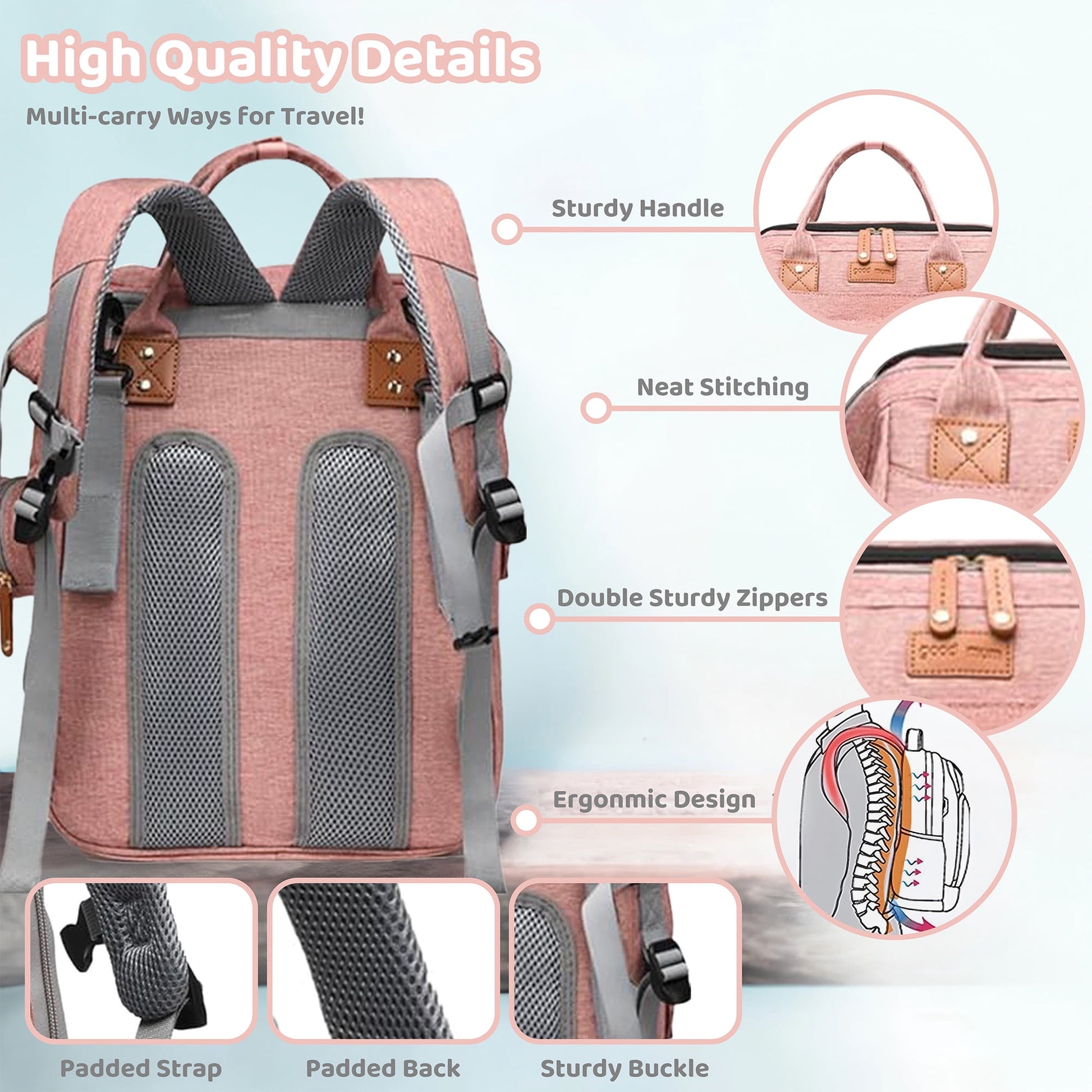 Morfone Diaper Bag Backpack with Changing Station, Large Capacity Baby Essentials Travel Tote, Waterproof Baby Bag with Changing Pad Stroller Straps & Pacifier Case - Unisex