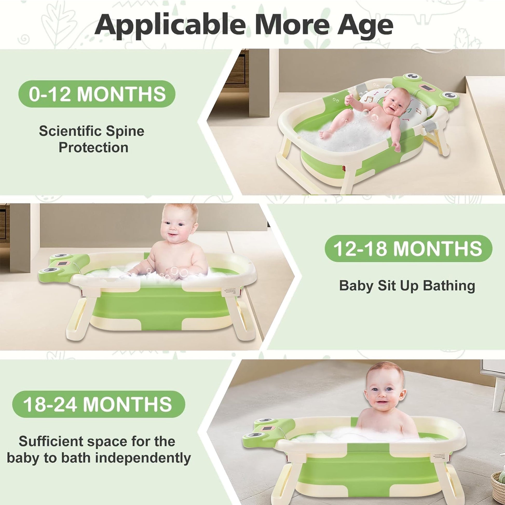 Morfone Collapsible Baby Bathtub with Thermometer, Hooded Towel, Soft Cushion and Bath Toys, Portable Travel Baby Tub for Newborn to Toddler 0-36 Months