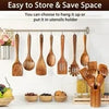 Wooden Spoons for Cooking - 9-Piece Wooden Kitchen Utensil Set made of Natural Solid Wood Material - Includes Spoons, Spatulas, Ladles, Strainer Spoon, Salad Fork, Mixing Spoon and Utensil Holder