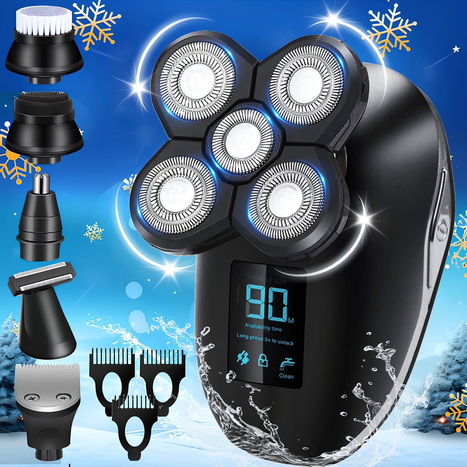 5-in-1 Electric Razors for Women, Wet/Dry 5D Womens Razor & Hair Trimmer with USB Adapter & Charging Cable,5D Rechargeable Rotary Shaver with Lithium-Ion Battery, Water Resistant Grooming Kit