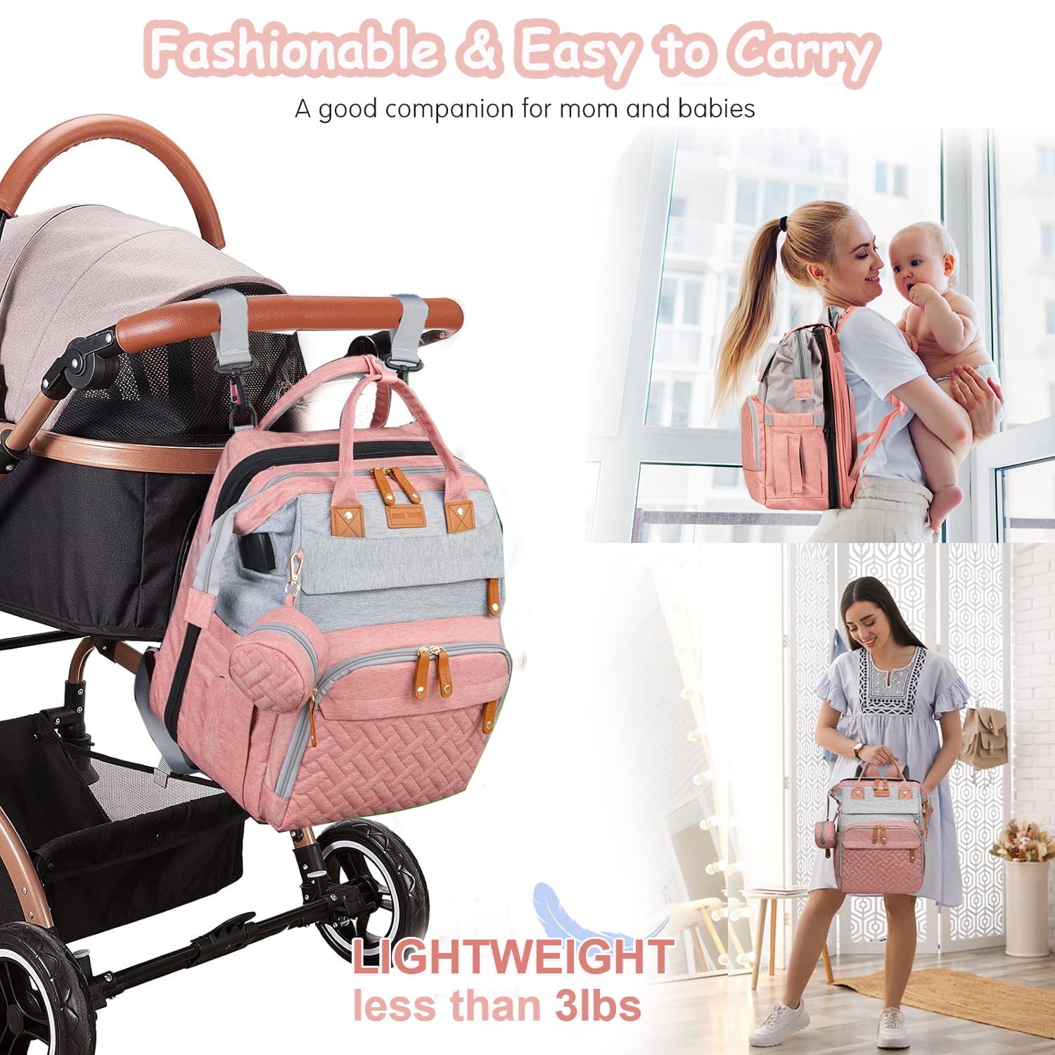 Morfone Diaper Bag Backpack with Changing Station, Large Capacity Baby Essentials Travel Tote, Waterproof Baby Bag with Changing Pad Stroller Straps & Pacifier Case - Unisex