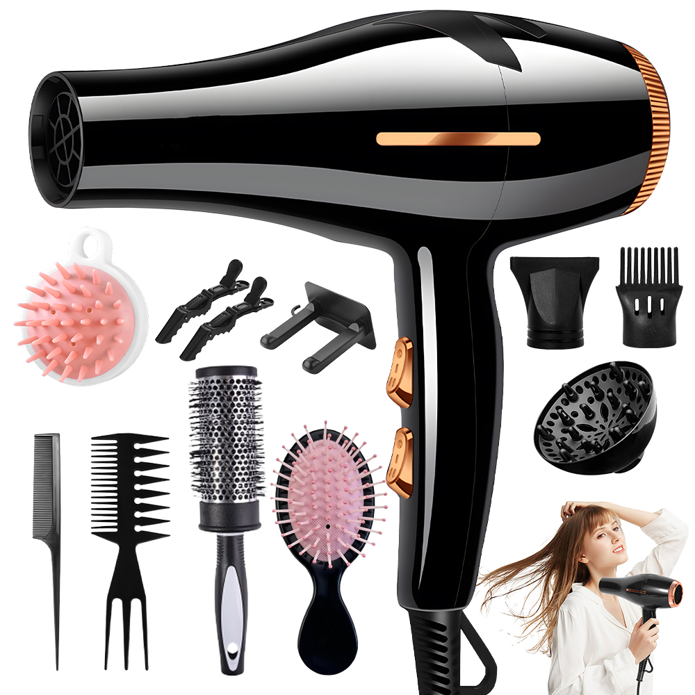 Morfone 12pcs-in-1 Hair Drying Set with Air Blower and Hair Clamps - Hair Dryer. Quickly dries hair - Compact and portable, suitable for the whole family - Gift set.