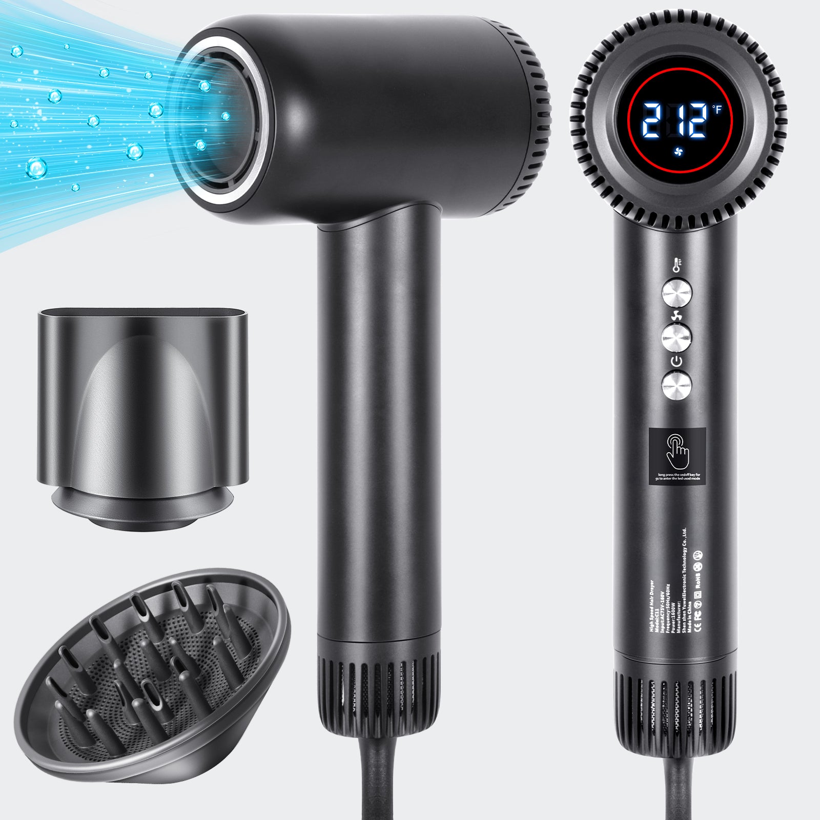 Morfone high-speed hair dryer, with a rotational speed of 160,000 revolutions per minute, a 500 billion ionized hair care type hair dryer.