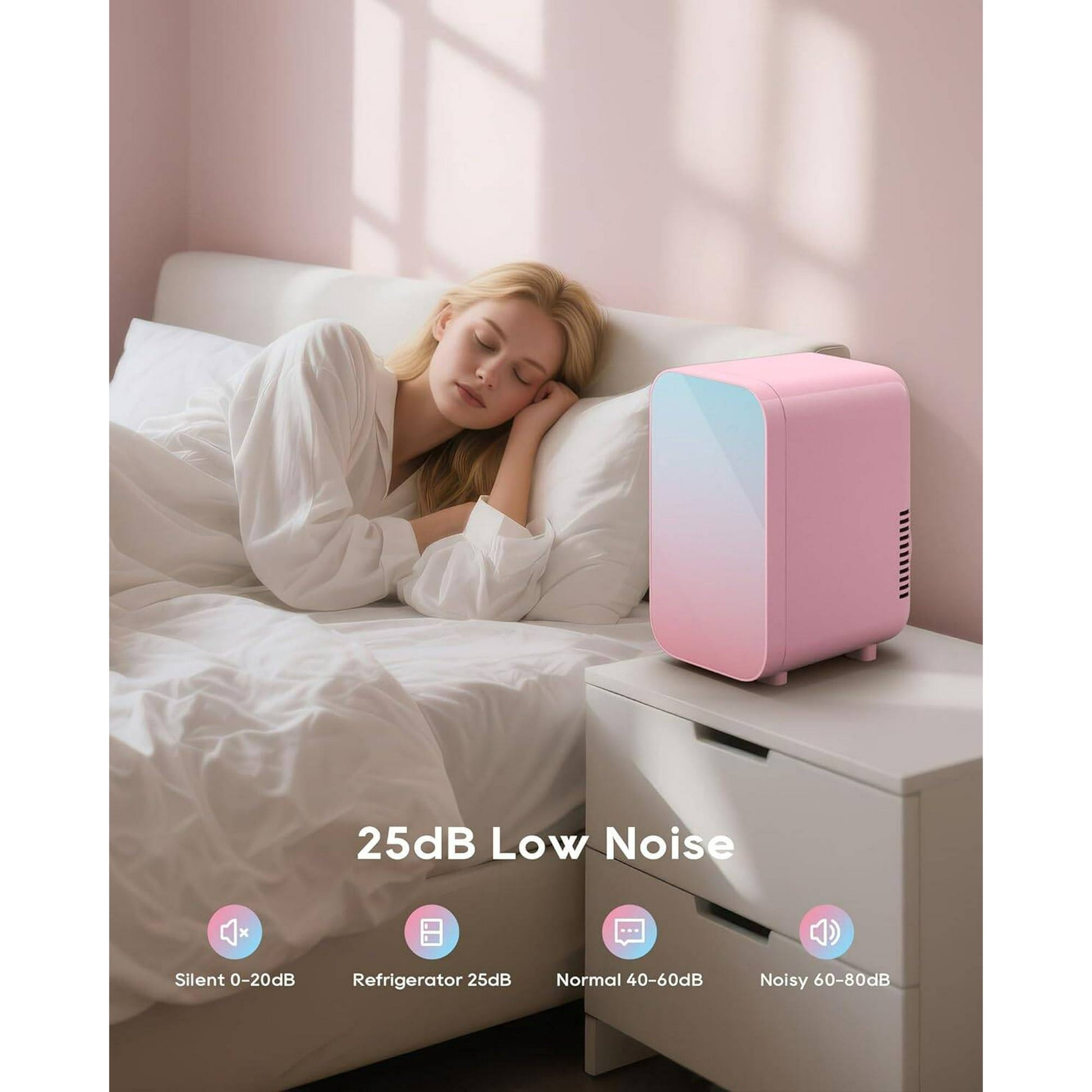 BEICHEN Mini Fridge, 6 Liter/8 Can Skincare Fridge, 110V AC/DC Portable Thermoelectric Cooler & Warmer Refrigerators for Bedroom, Dorm, Office, Car, Pink