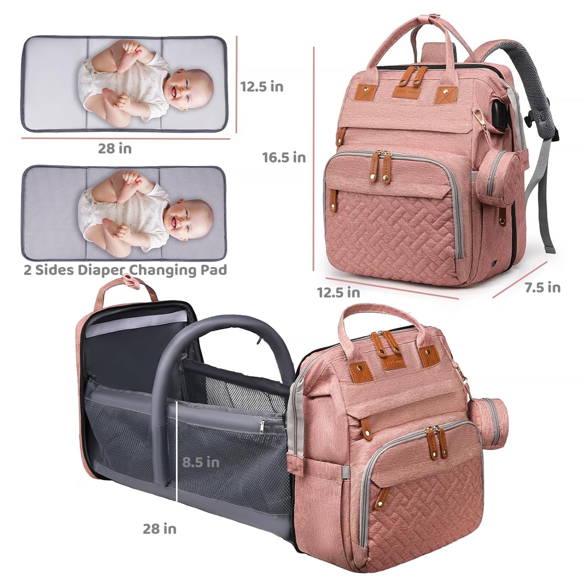 Morfone Diaper Bag Backpack with Changing Station, Large Capacity Baby Essentials Travel Tote, Waterproof Baby Bag with Changing Pad Stroller Straps & Pacifier Case - Unisex
