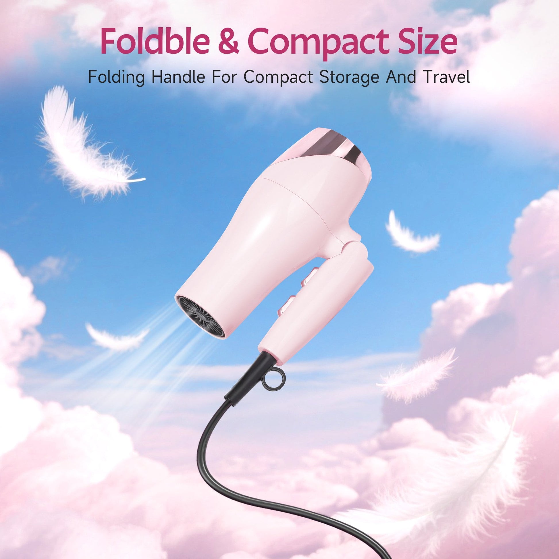 Morfone Hair Dryer, Negative Ionic Foldable Blow Dryer for Fast Drying, Thermo-Control Compact Hair Blow Dryer with Hair Diffuser