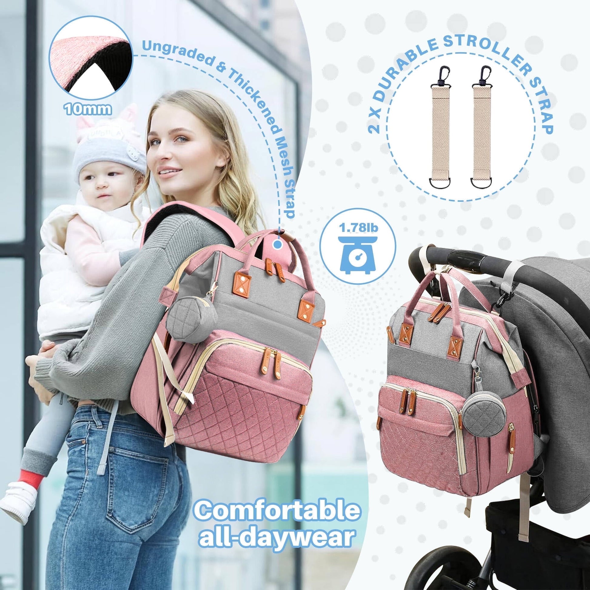 Morfone Baby Diaper Bag Backpack, Multifunction Waterproof Baby Bag with USB Charging Port, Stroller Straps & Pacifier Case Unisex