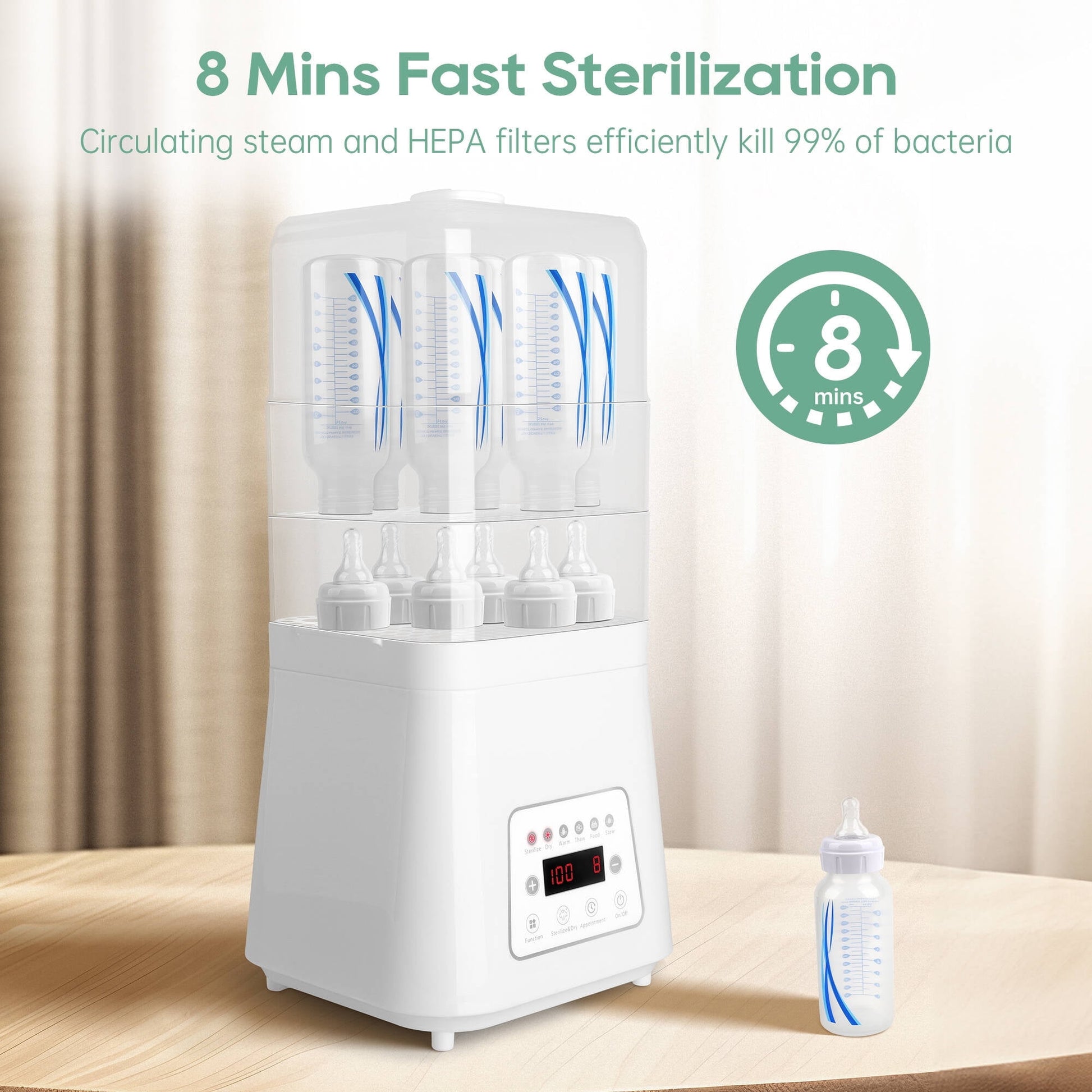 Morfone 8 in 1 Baby Bottle Sterilizer and Dryer for Baby Bottles Pacifiers Breast Pump, Touch Screen & Auto-off Bottle Sanitizer