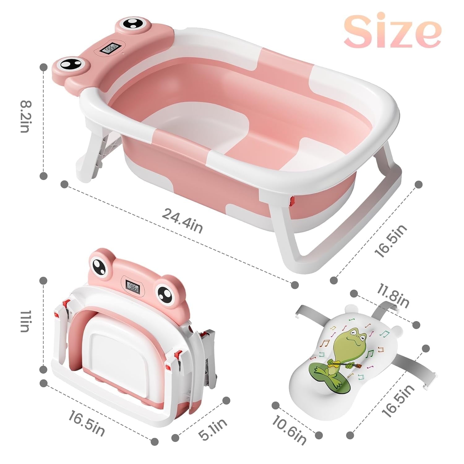 Morfone Collapsible Baby Bathtub with Thermometer, Hooded Towel, Soft Cushion and Bath Toys, Portable Travel Baby Tub for Newborn to Toddler 0-36 Months