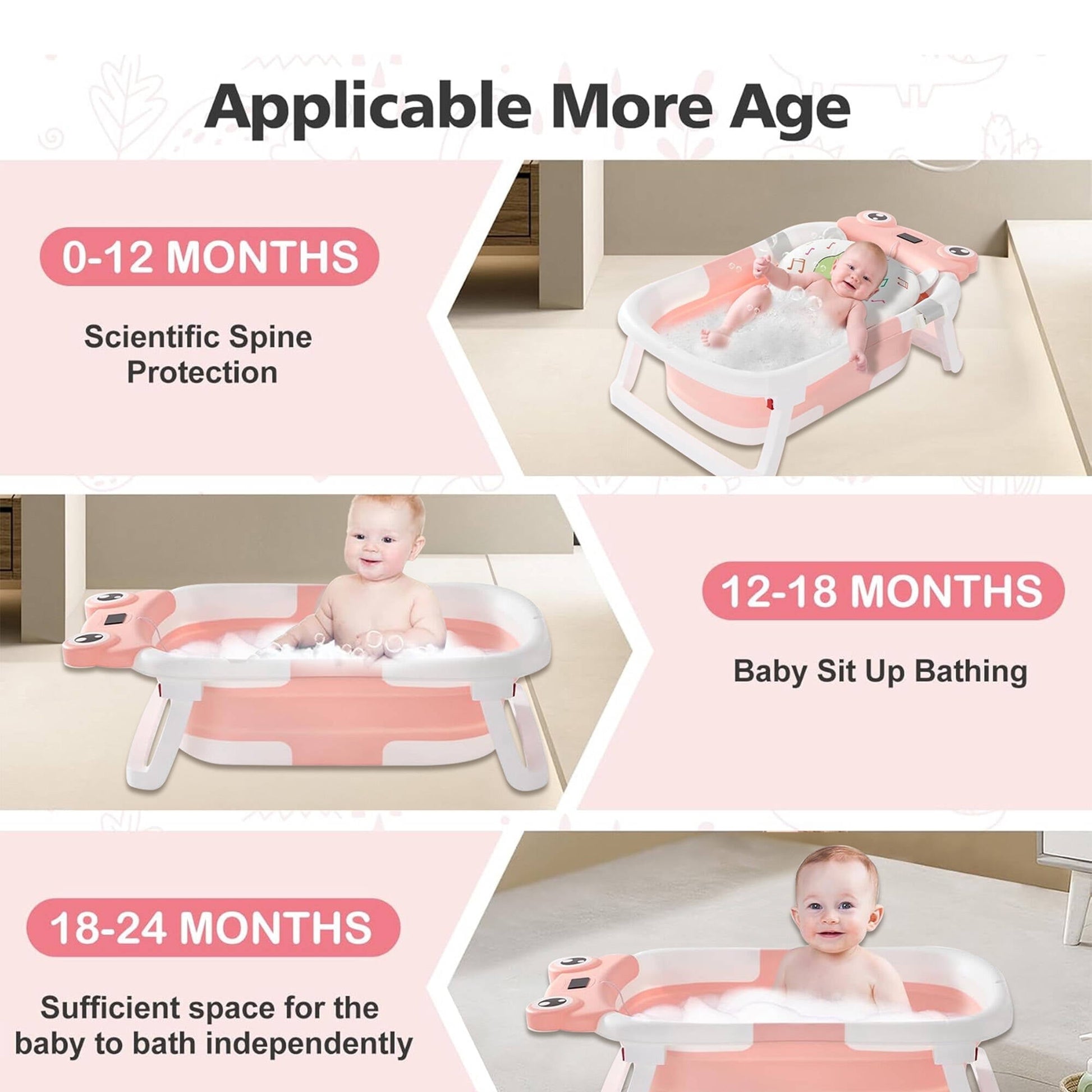 Morfone Collapsible Baby Bathtub with Thermometer, Hooded Towel, Soft Cushion and Bath Toys, Portable Travel Baby Tub for Newborn to Toddler 0-36 Months