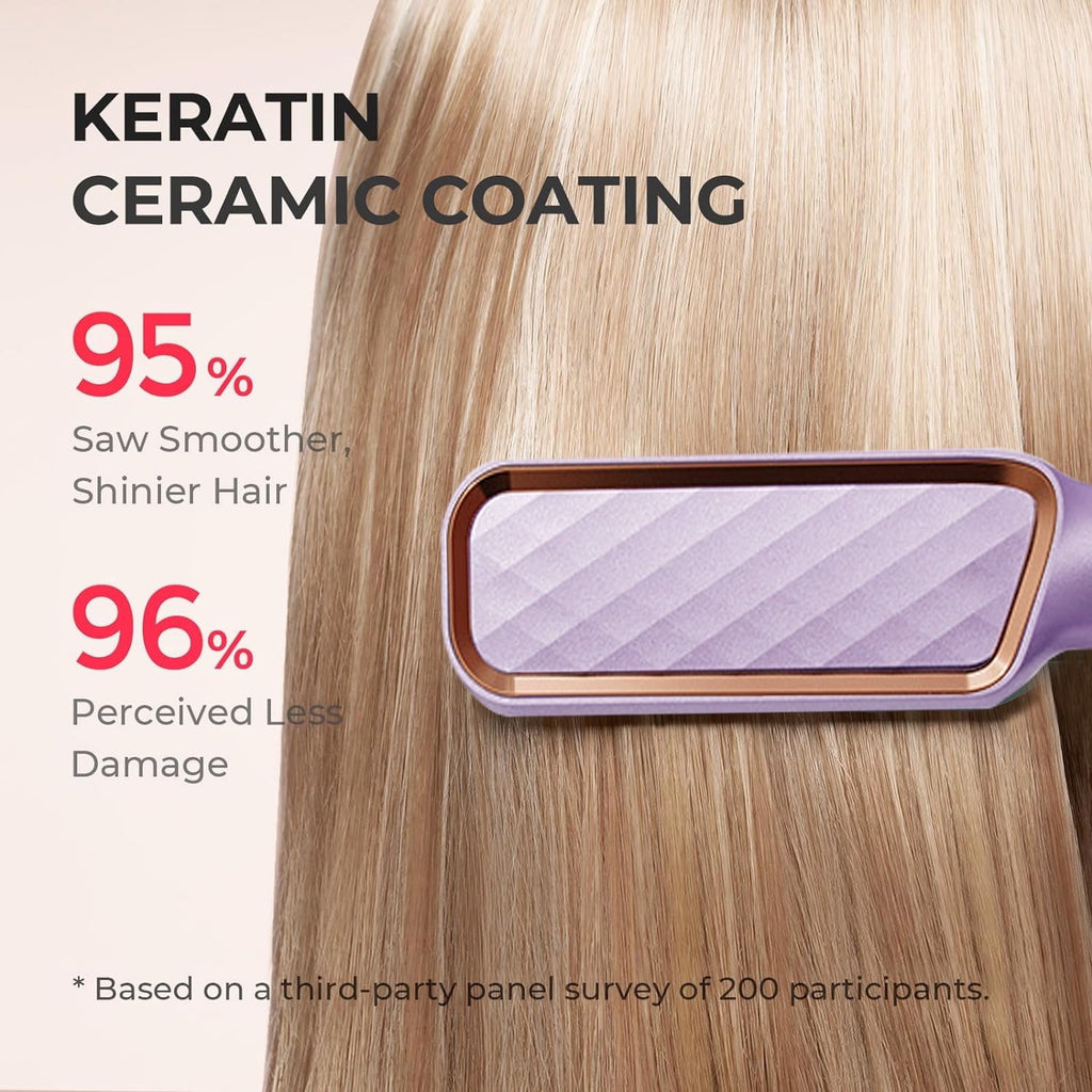 Morfone Hair Straightener Brush, Hair Straightening Iron with Built-in Comb, 10s Fast Heating & Multi Temp Settings & Anti-Scald, Perfect for Professional Salon at Home