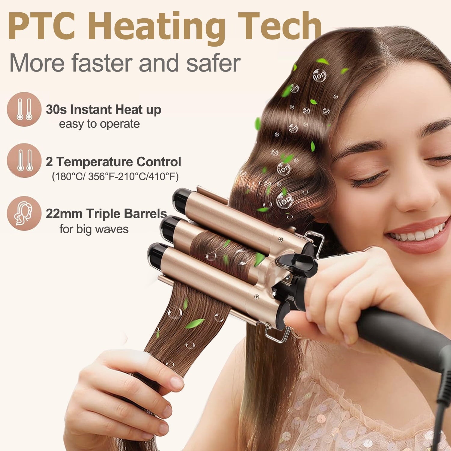 Morfone 3 Jumbo Barrel Curling Iron Wand 22mm Hair Waver Temperature Adjustable Ceramic Big Waves Hair Crimper