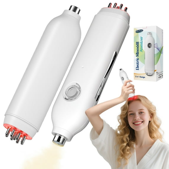 Morfone 3 in 1 Dual Head Electric Minoxidil Applicator and Scalp Massager Brush for Hair Growth, White