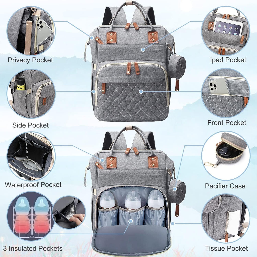 Morfone Baby Diaper Bag Backpack, Multifunction Waterproof Baby Bag with USB Charging Port, Stroller Straps & Pacifier Case Unisex