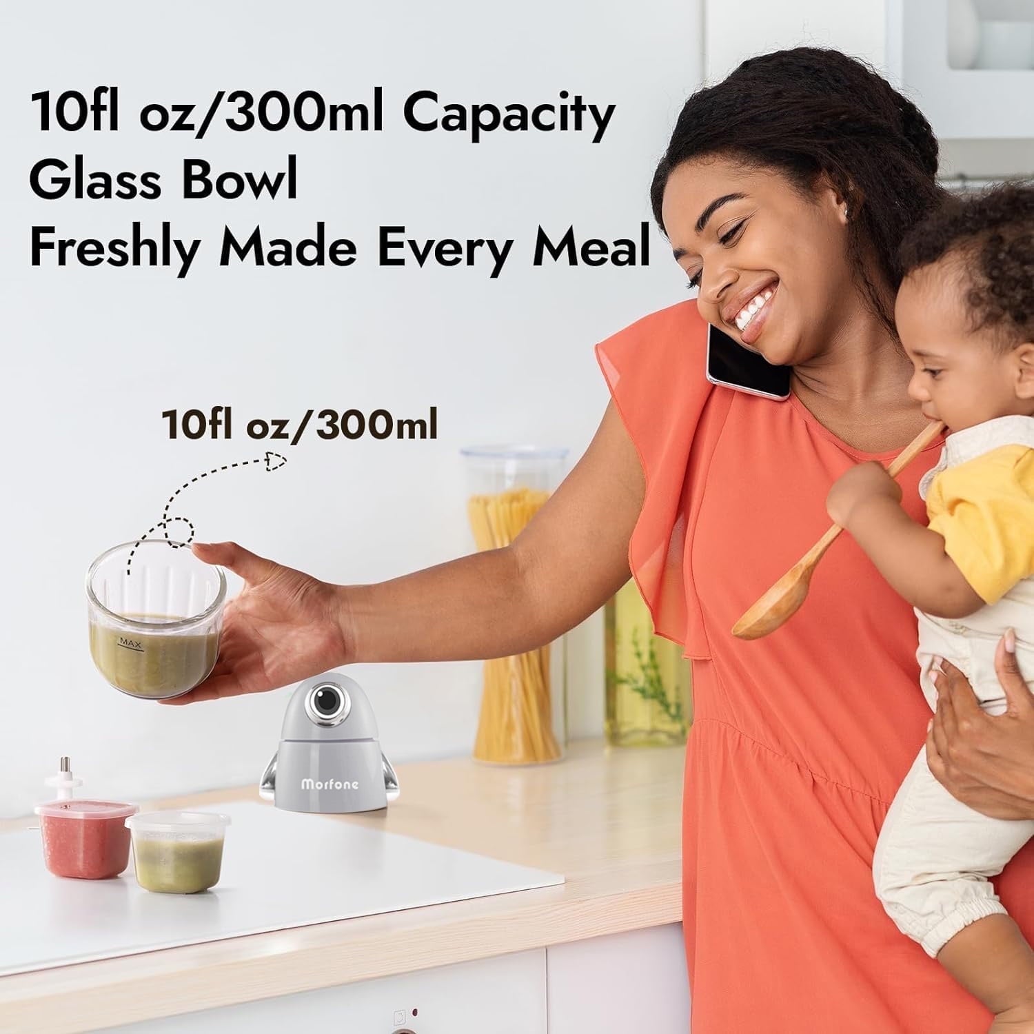 Morfone Baby Food Maker, 10-in-1 Baby Food Processor for Fruit Vegetable Meat, Food Blender with 8 Blades, Gray