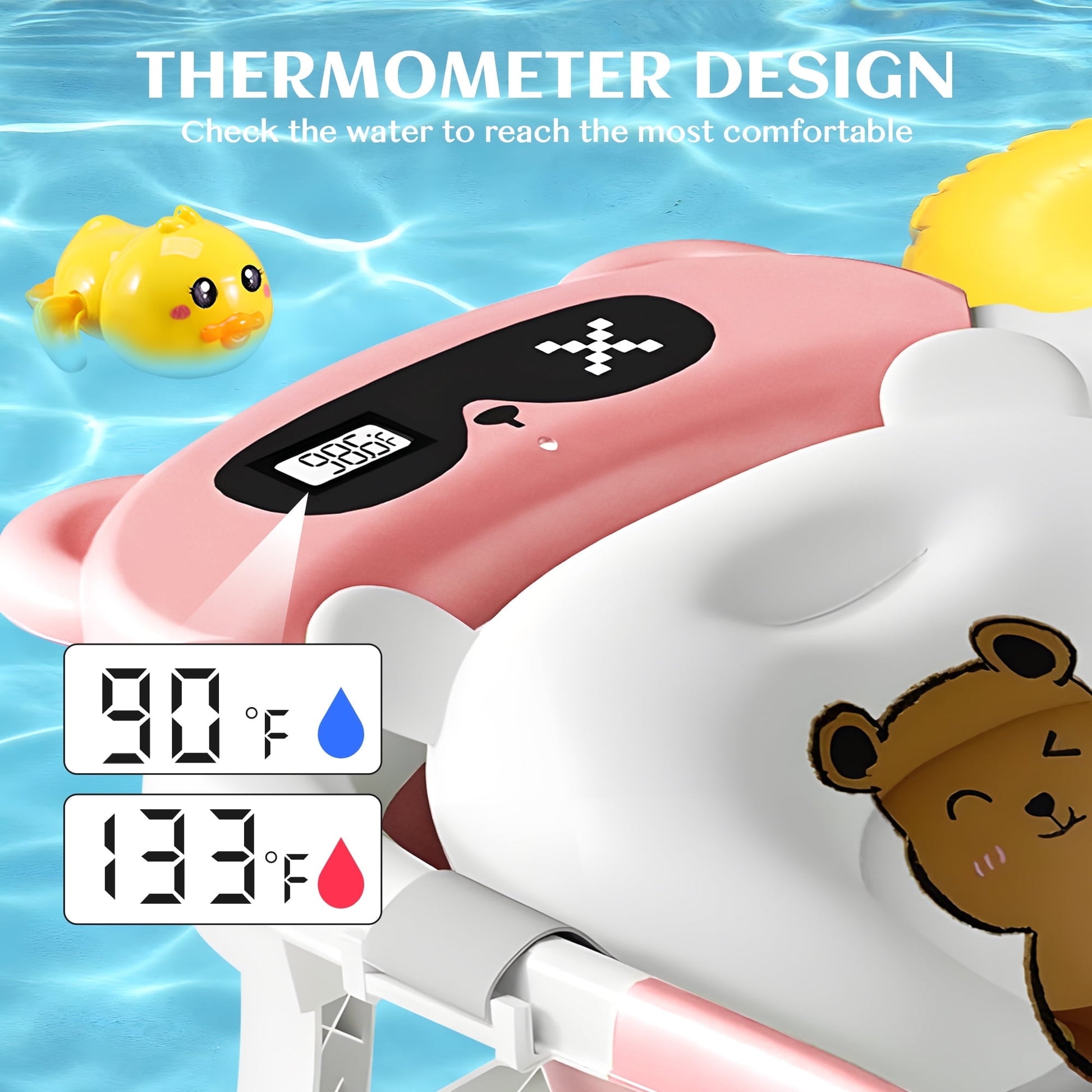 Morfone Collapsible Baby Bathtub for Newborn to Toddler 0-36 months with Thermometer, Hooded Towel, Soft Cushion and Bath Toys, Portable Travel Baby Tub with Drain Hole