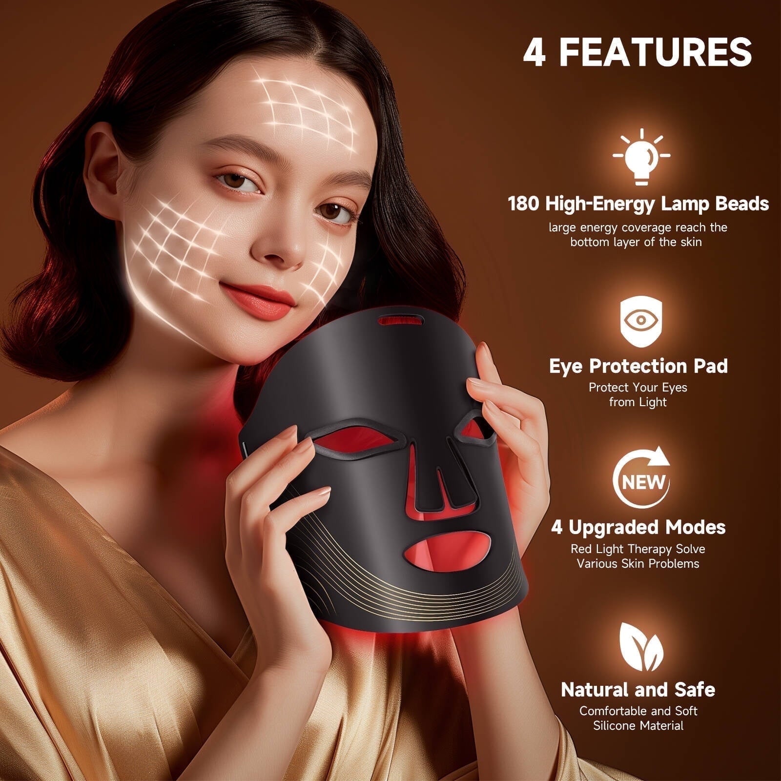 Morfone Red Light Therapy for Face, 4 Modes Led Face Mask Light Therapy with Remote, Portable Light Therapy Mask for Skin Care at Home, Travel (Black)