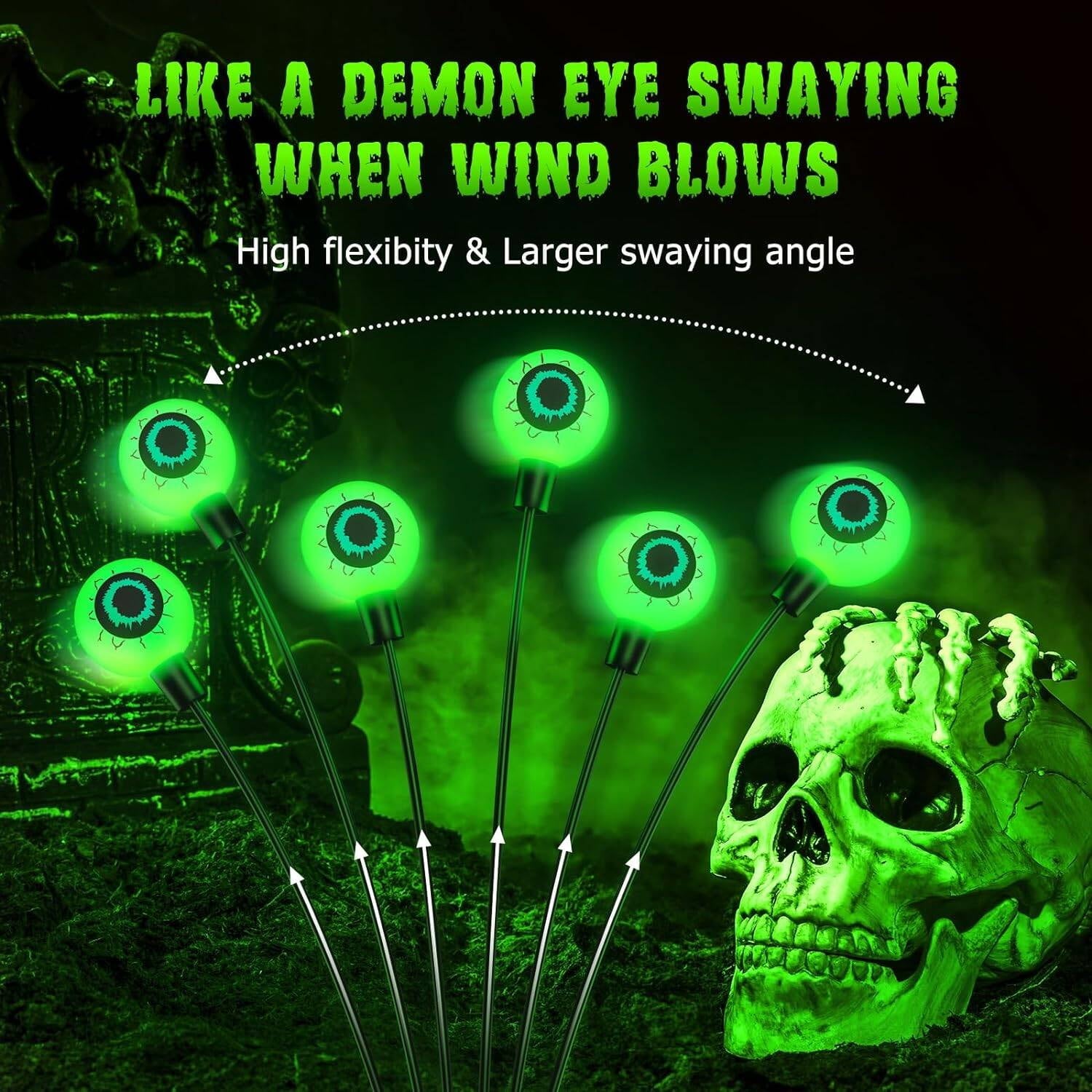 Morfone Halloween Decorations Outdoor, 2 Pack 12 LED Scary Eyeball Solar Halloween Lights, 2 Mode Waterproof Swaying Outside Decor, Solar Light Decorations for Garden Yard Party