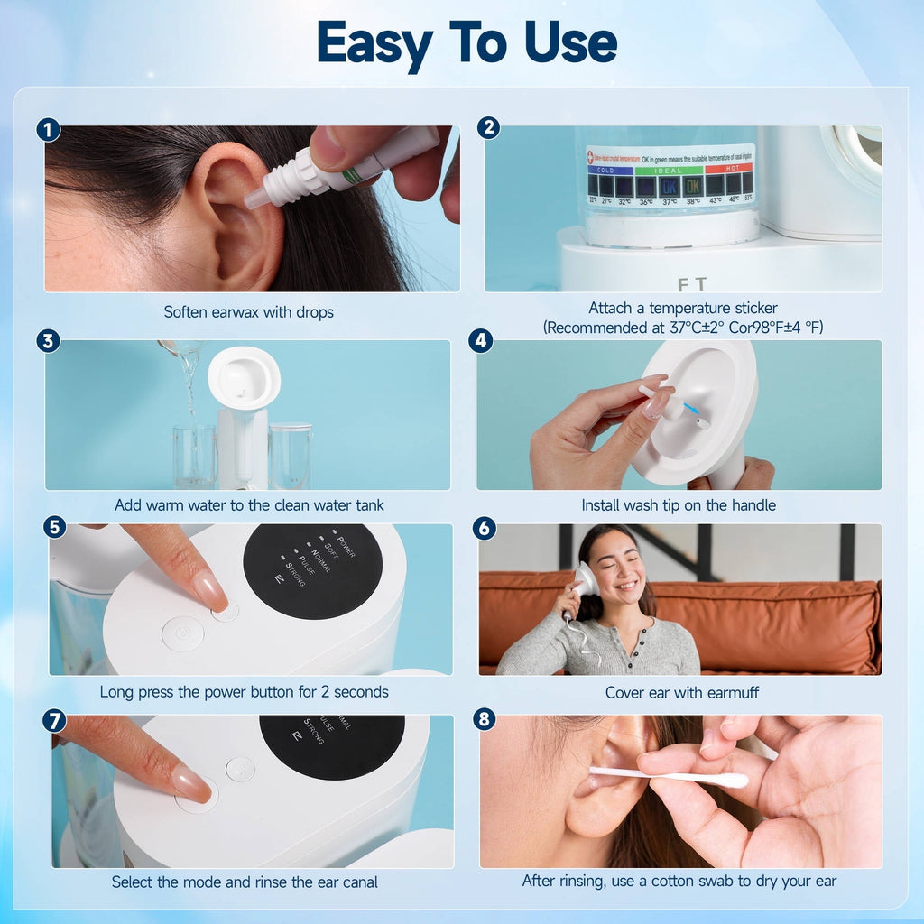 Morfone Ear Wax Removal Kit, Ear Cleaner with One-Piece Waste Tank, 4 Pressure Mode,2 Style Tips, Effective Ear Irrigation Flushing System & USB-C Cable, IPX6, White