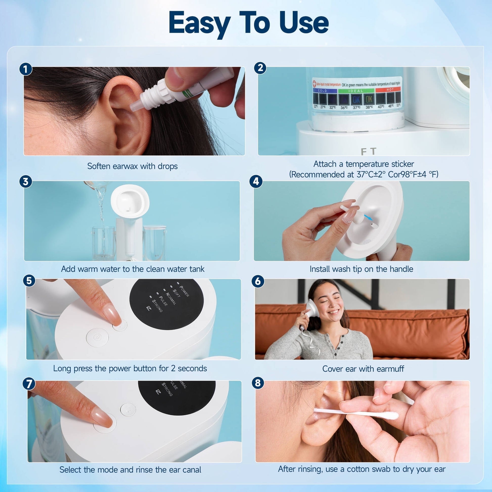 Morfone Ear Wax Removal Kit, Ear Cleaner with One-Piece Waste Tank, 4 Pressure Mode,2 Style Tips, Effective Ear Irrigation Flushing System & USB-C Cable, IPX6, White
