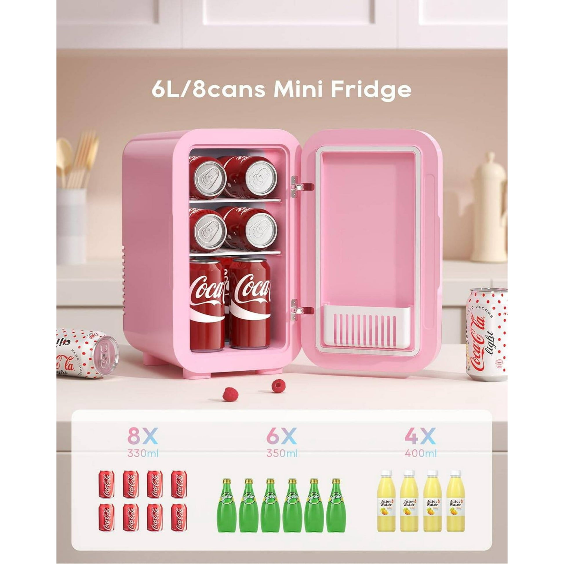 BEICHEN Mini Fridge, 6 Liter/8 Can Skincare Fridge, 110V AC/DC Portable Thermoelectric Cooler & Warmer Refrigerators for Bedroom, Dorm, Office, Car, Pink