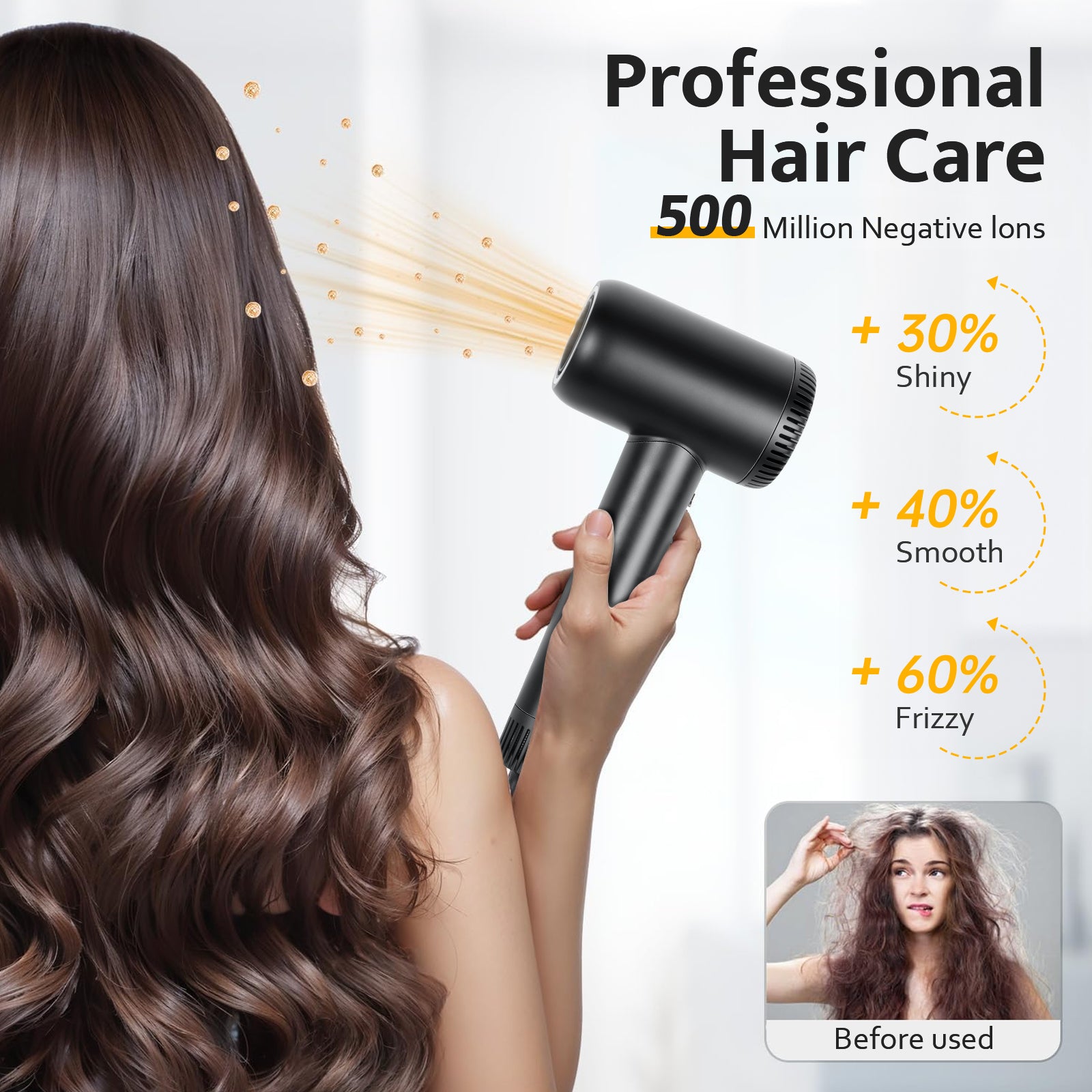 Morfone high-speed hair dryer, with a rotational speed of 160,000 revolutions per minute, a 500 billion ionized hair care type hair dryer.