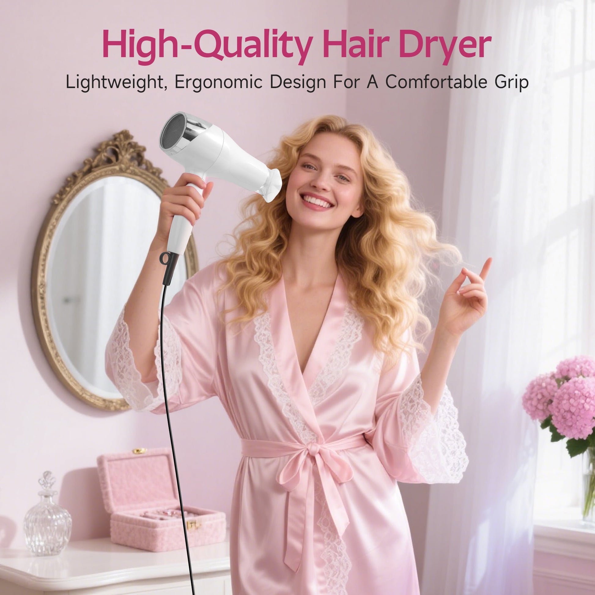 Morfone Hair Dryer, Negative Ionic Foldable Blow Dryer for Fast Drying, Thermo-Control Compact Hair Blow Dryer with Hair Diffuser