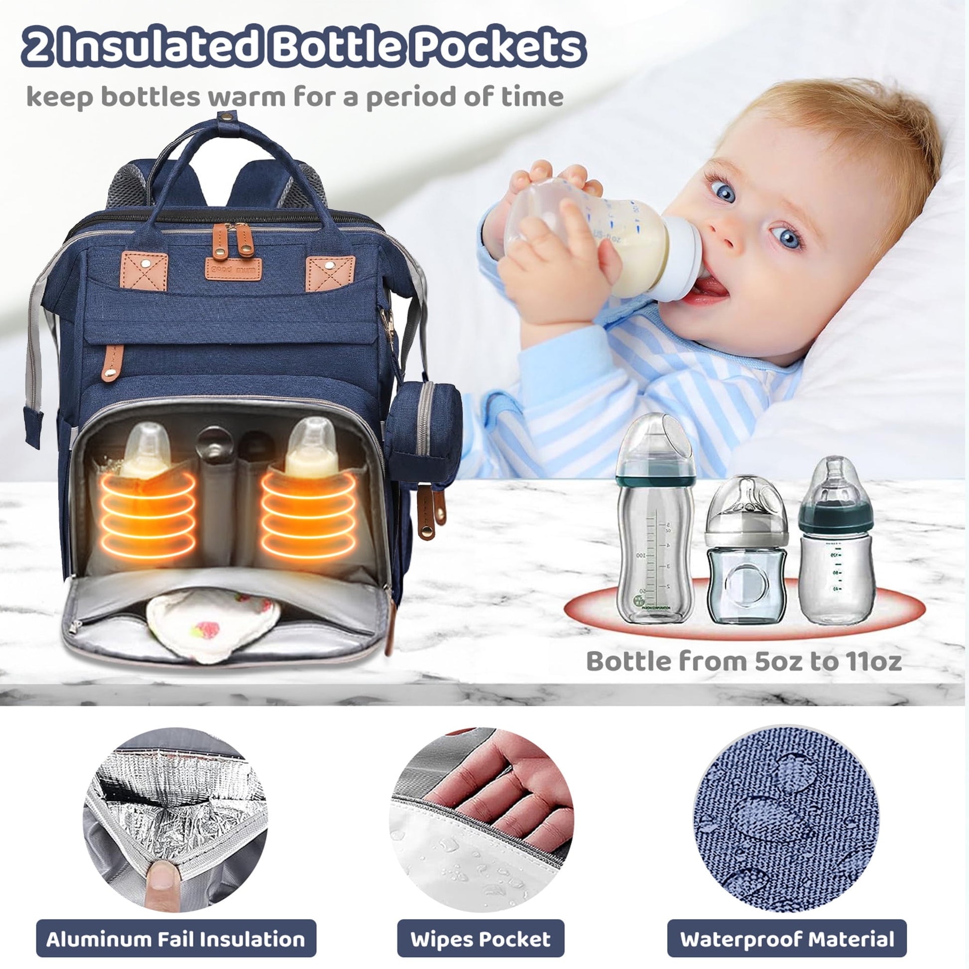Morfone Diaper Bag Backpack with Changing Station, Large Capacity Baby Essentials Travel Tote, Waterproof Baby Bag with Changing Pad Stroller Straps & Pacifier Case - Unisex