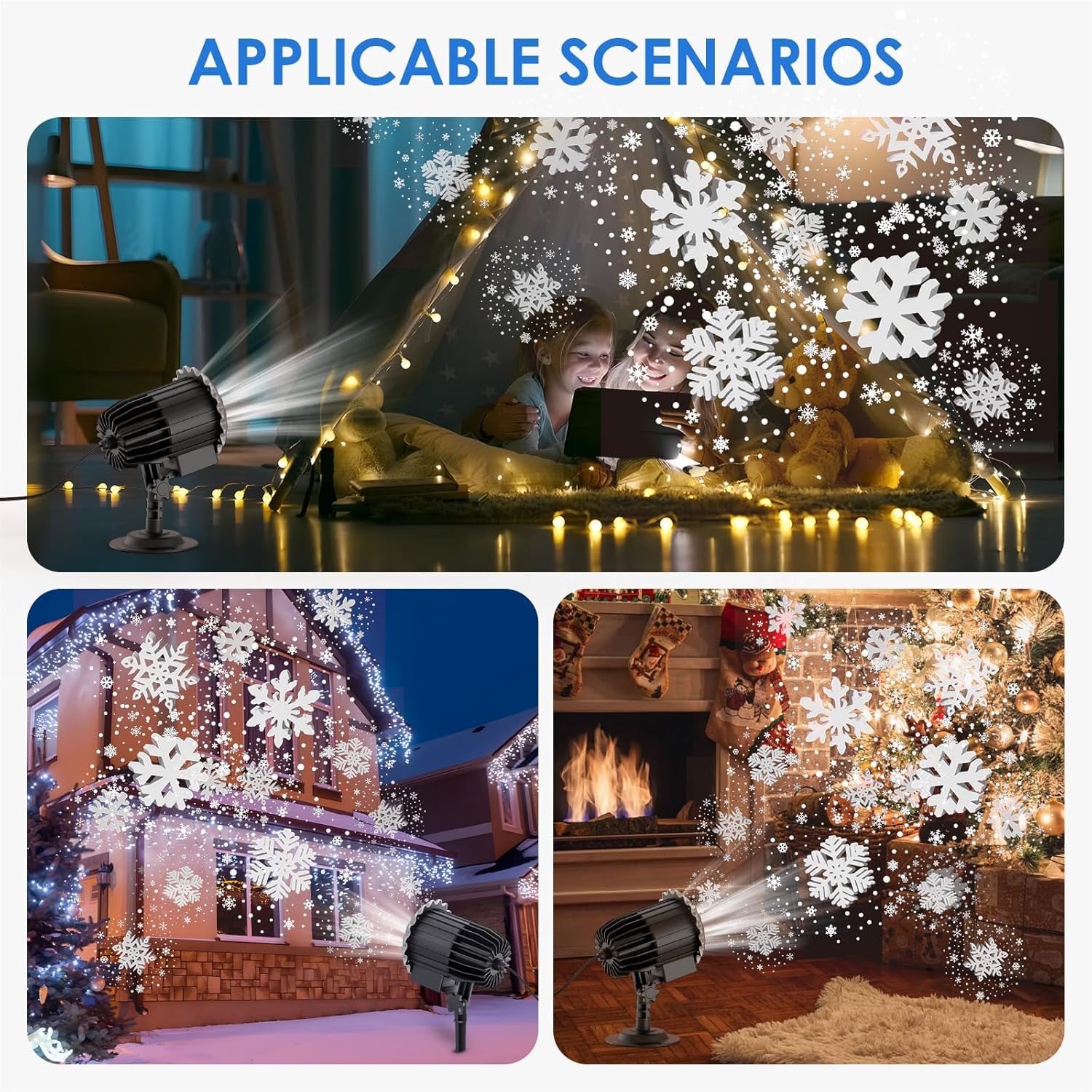 Morfone Christmas Projector Lights Outdoor, 3D Snowflake LED Projector Lights IP65 Waterproof 9W High Brightness Outdoor Indoor for Christmas, New Year, Birthday Party and Garden Decoration