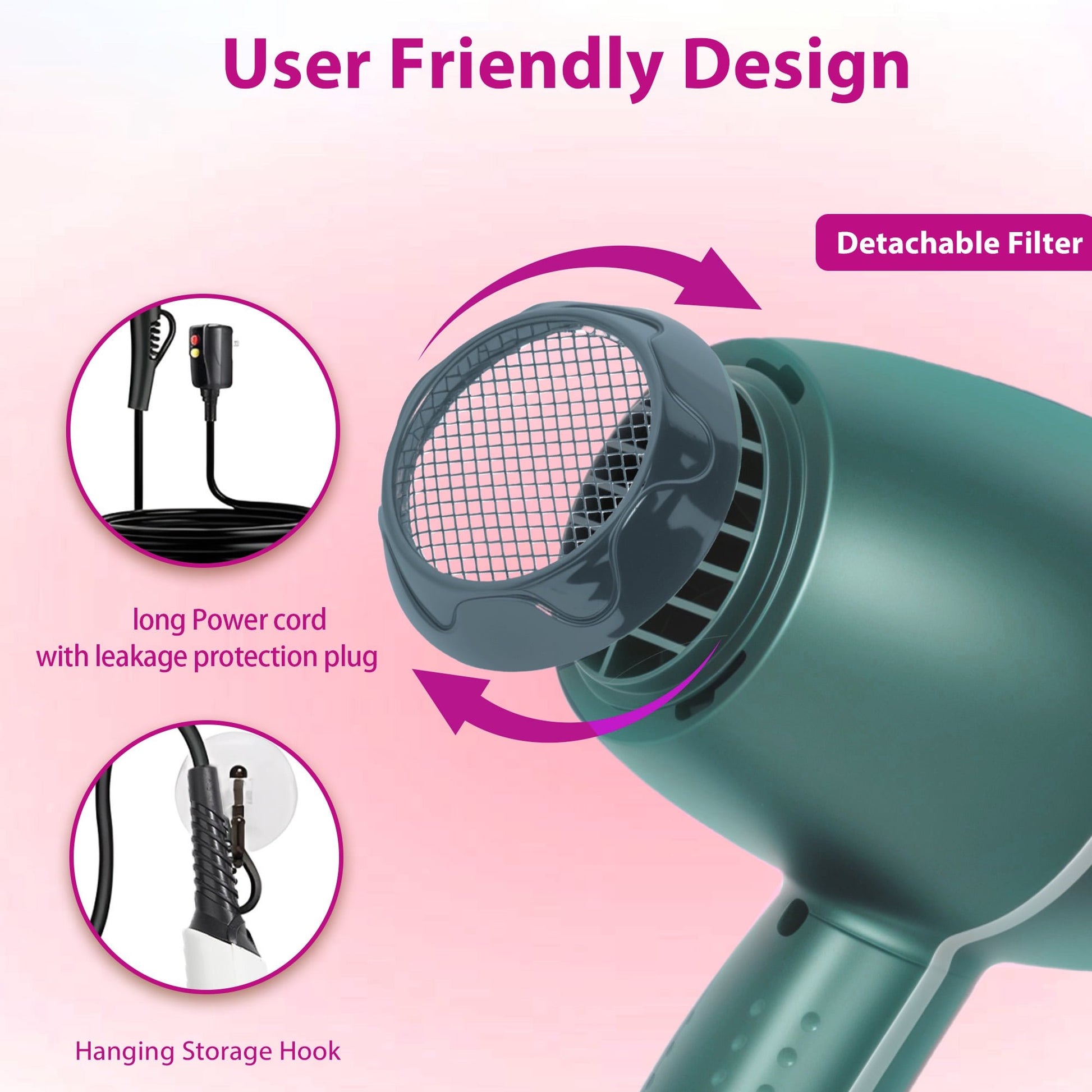 Morfone Hair Dryer, Professional Negative Ionic Thermo-Control Blow Dryer with Hair Diffuser & Nozzle