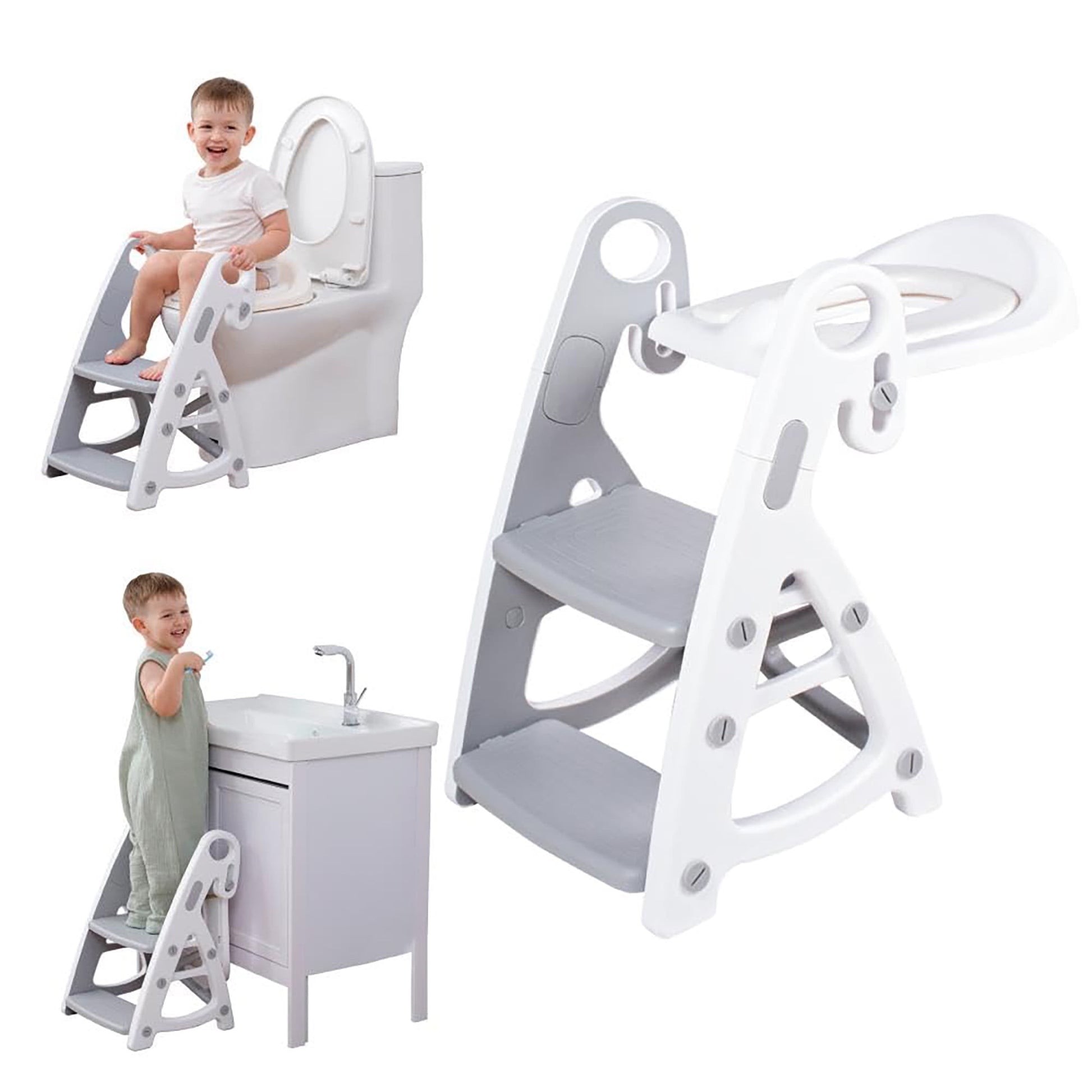 Morfone Potty Training Seat, Upgrade Toddler Toilet Seat with Step Stool, Ultimate Stability Potty Training Toilet, Adjustable Step & Seat Height Potty Seats for Toddlers Boys Girls(Grey)
