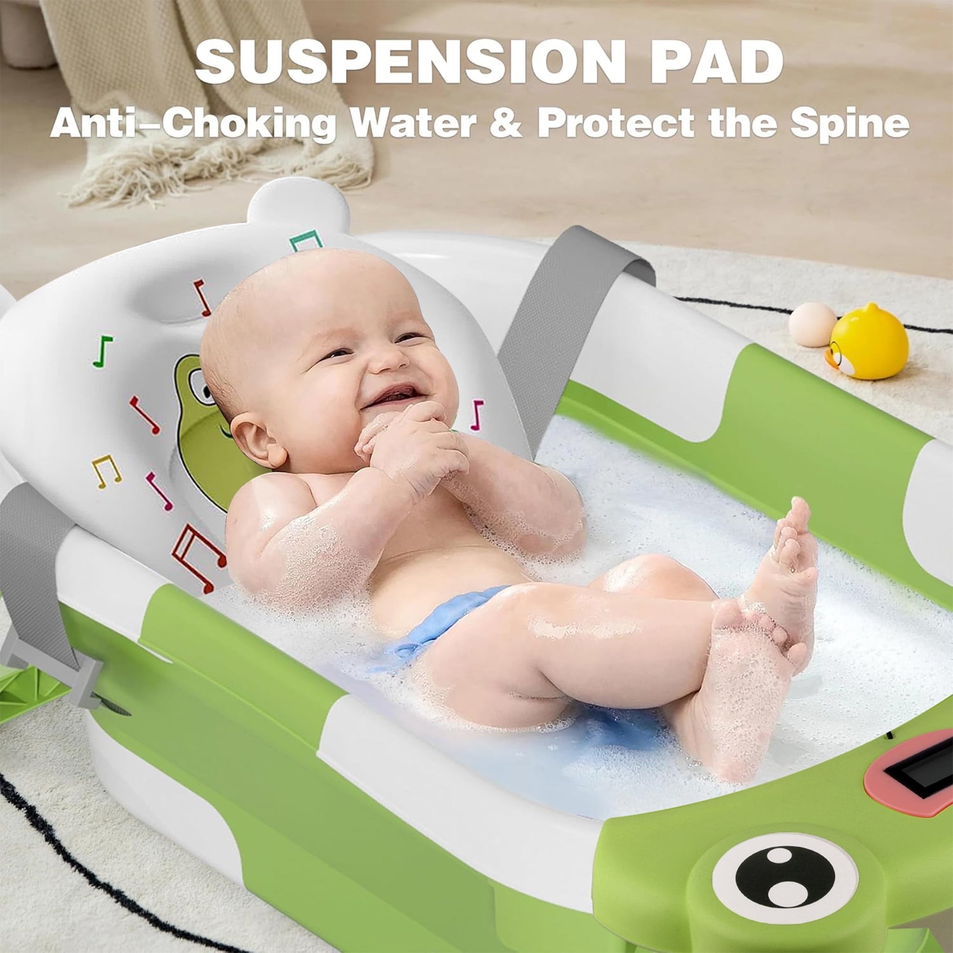 Morfone Collapsible Baby Bathtub with Thermometer, Hooded Towel, Soft Cushion and Bath Toys, Portable Travel Baby Tub for Newborn to Toddler 0-36 Months