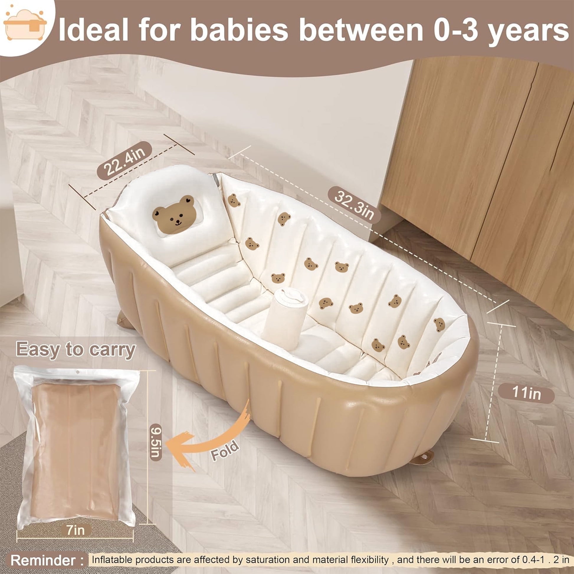 Morfone Inflatable Baby Bathtub for Newborn to Toddler, Portable Baby Tub with Air Pump, Collapsible Shower Basin for Easy Storage