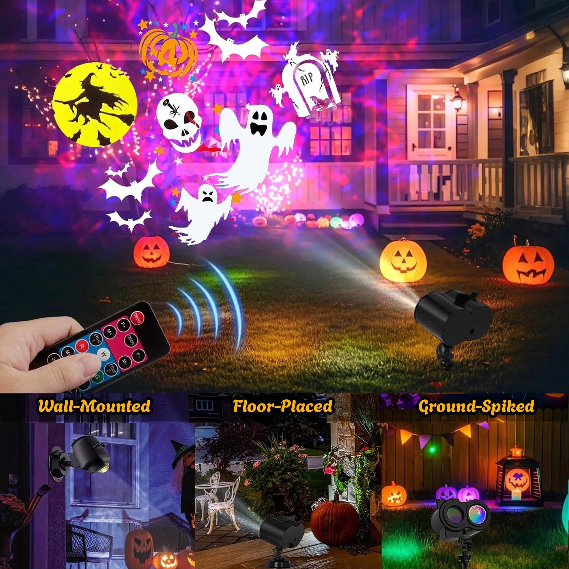 Morfone Halloween Christmas Projector Lights Outdoor, 2-in-1 HD Holiday Projector with Remote Control, Waterproof Halloween Decorations for Yard Party