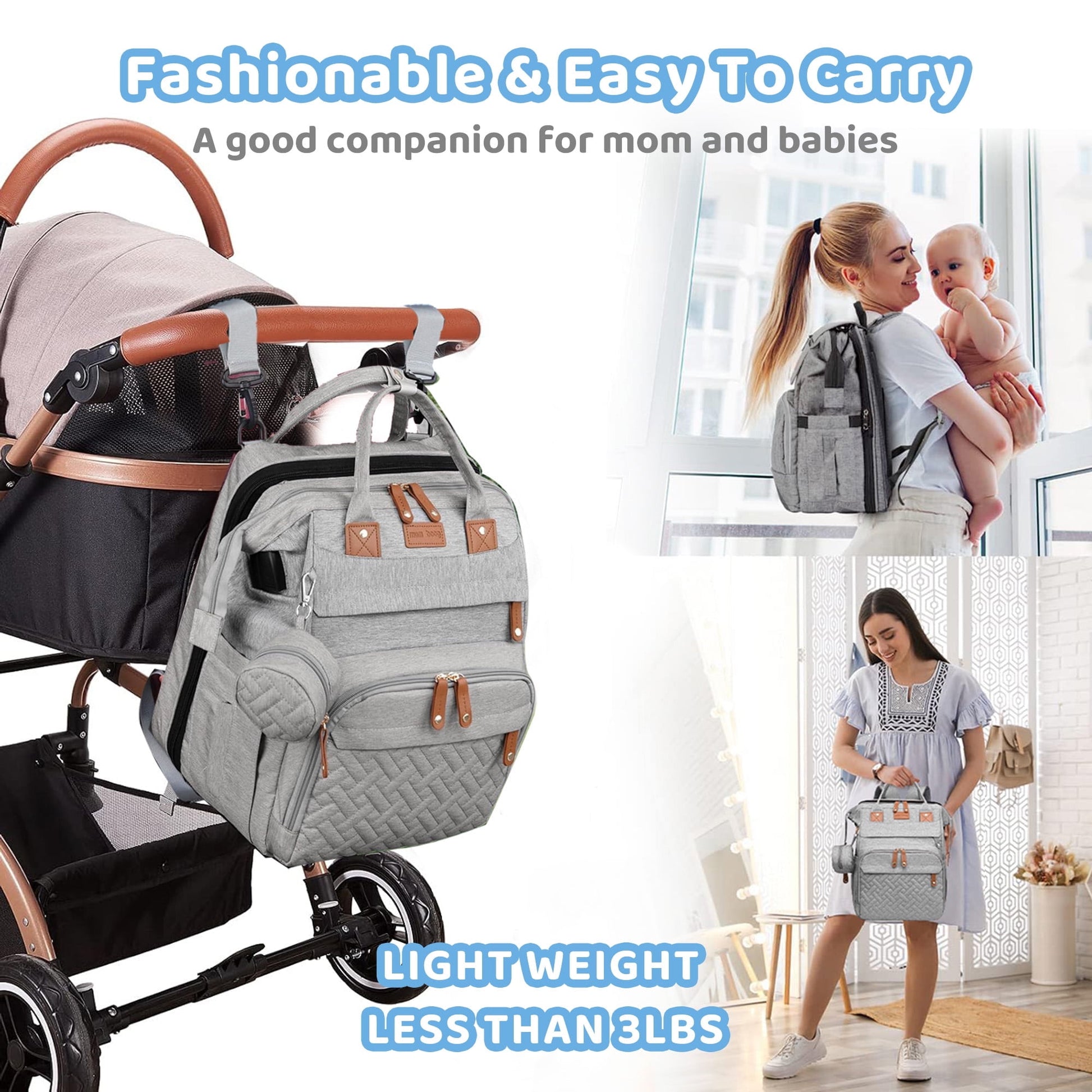 Morfone Diaper Bag Backpack with Changing Station, Large Capacity Baby Essentials Travel Tote, Waterproof Baby Bag with Changing Pad Stroller Straps & Pacifier Case - Unisex