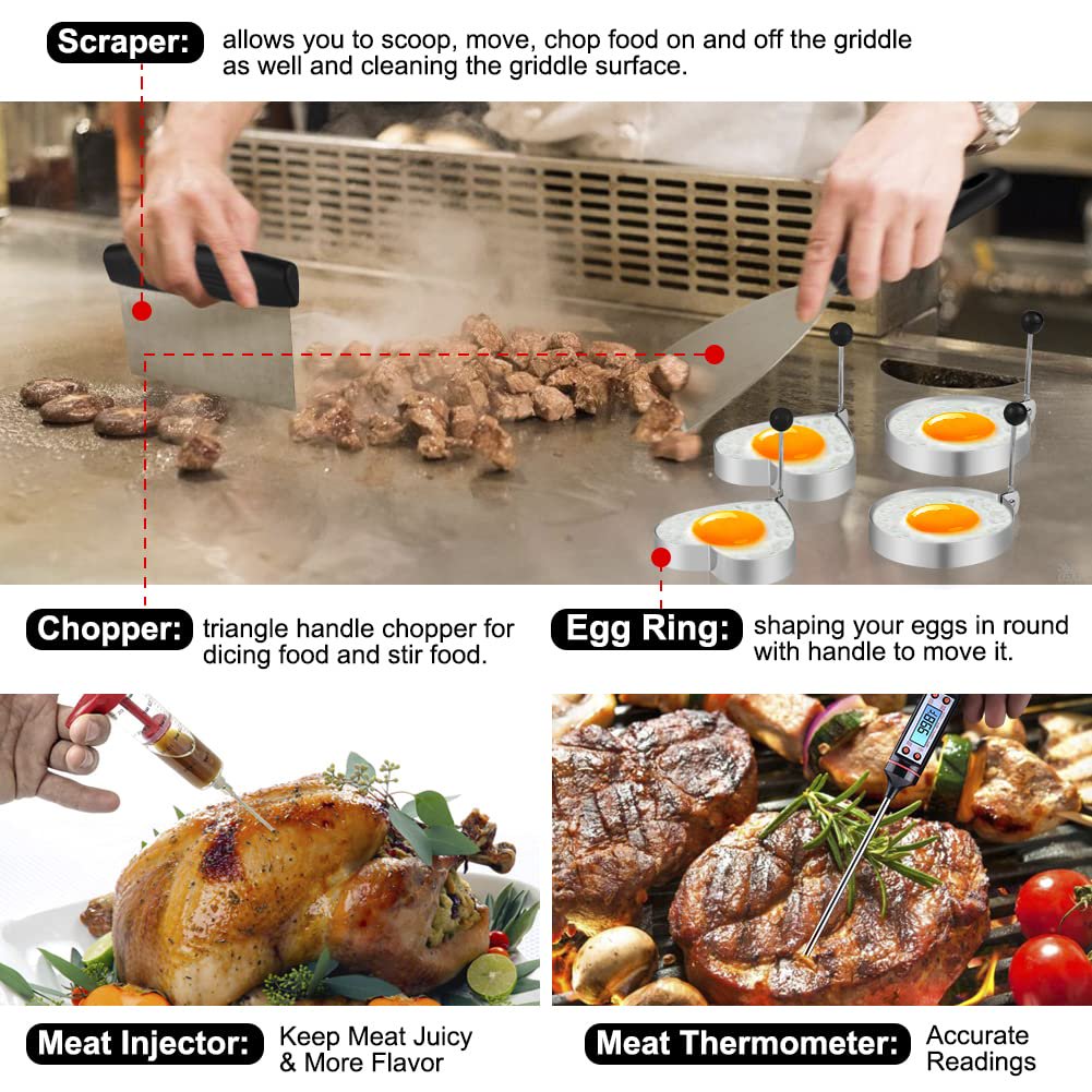 ACMETOP 135-Piece Griddle Accessories Kit for Blackstone and Camp Chef, Flat Top Grill Tool Set with Spatulas, Bottles, Scraper, Egg Rings & More