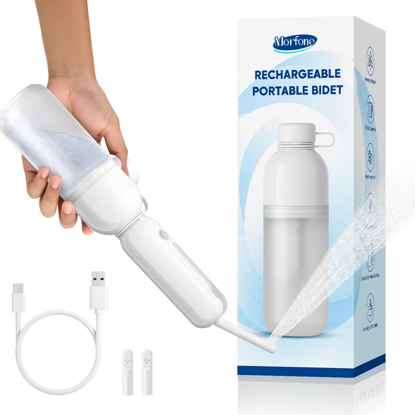 Morfone electric portable bath chair. It is a cleaning device suitable for daily care, physiological cleaning, postpartum care / perineal care, etc.
