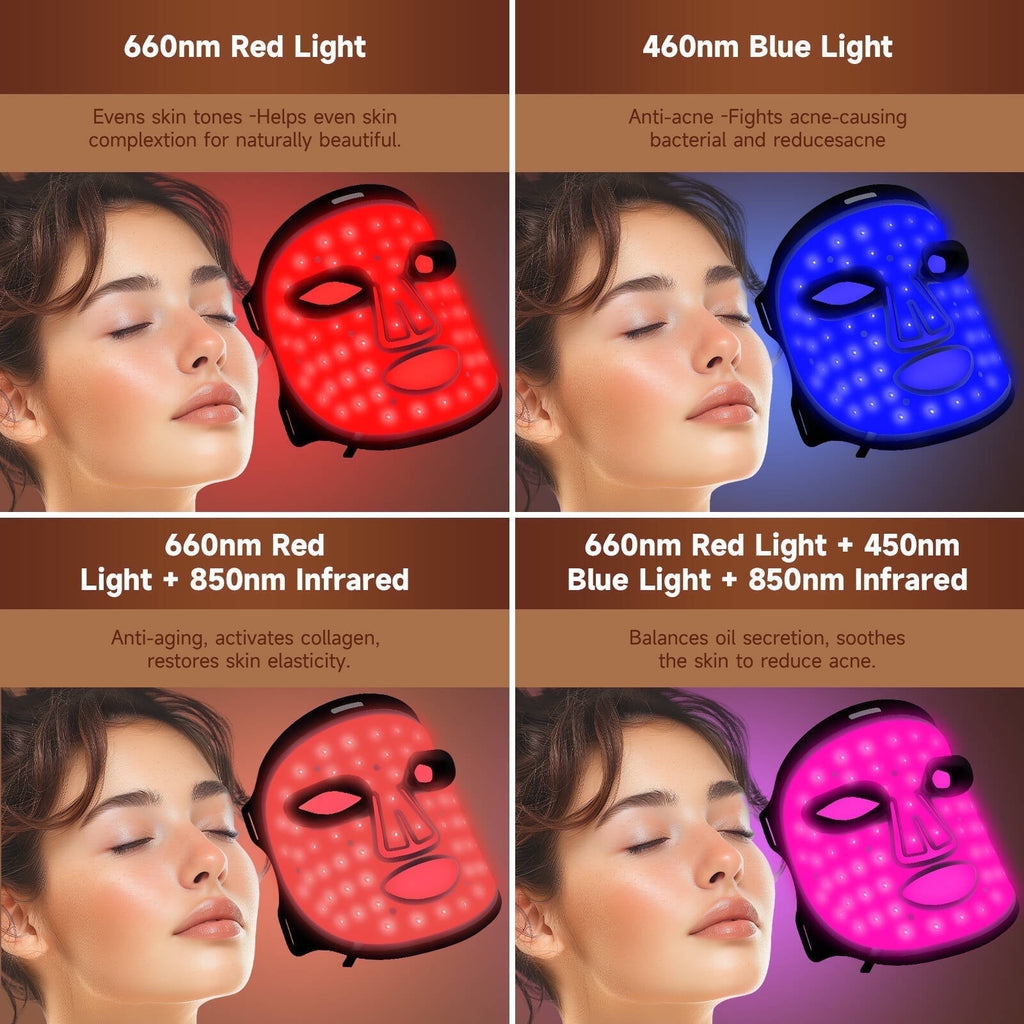 Morfone Red Light Therapy for Face, 4 Modes Led Face Mask Light Therapy with Remote, Portable Light Therapy Mask for Skin Care at Home, Travel (Black)
